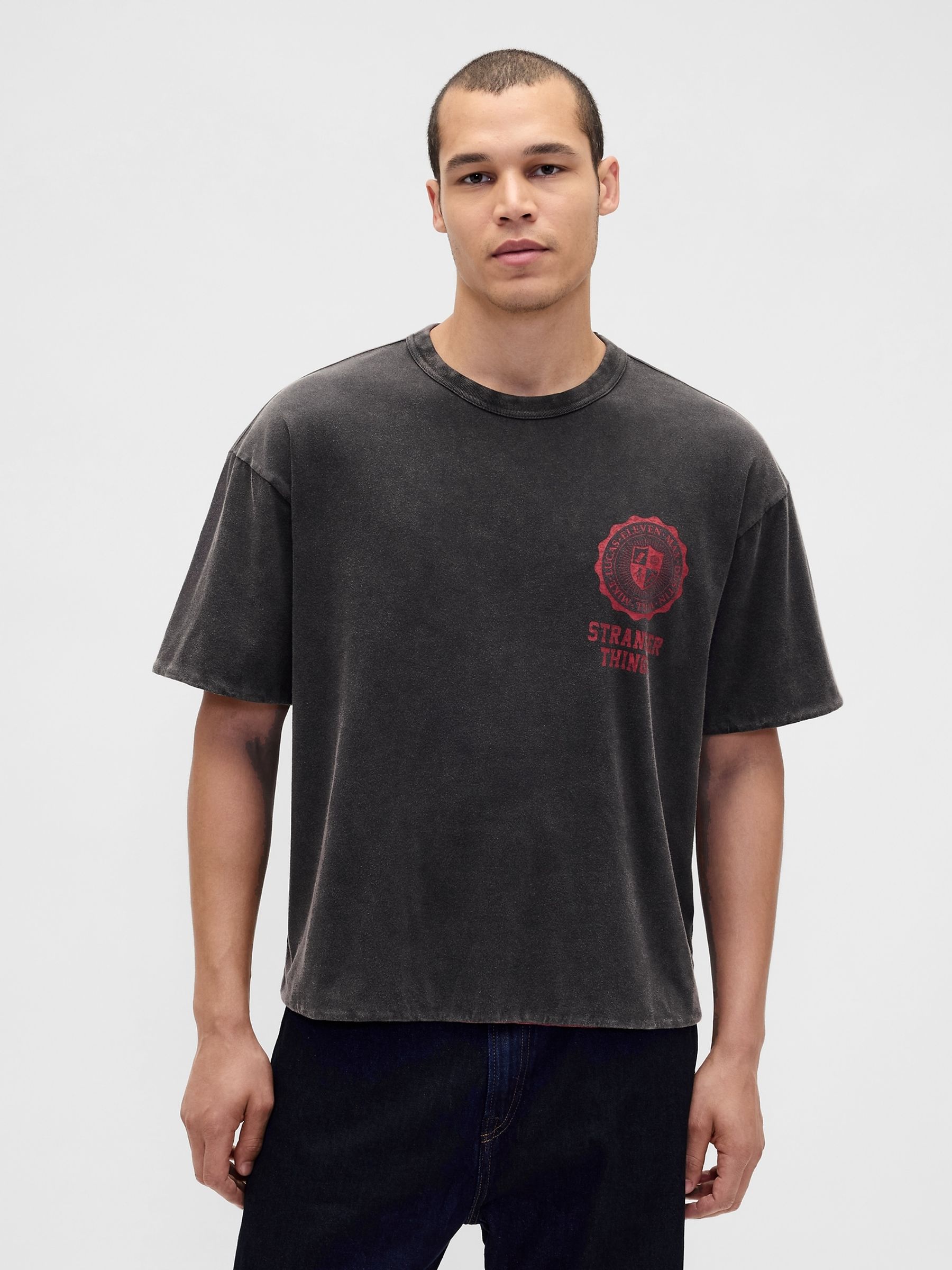 Black Stranger Things Reversible Graphic T-Shirt - Image 1 of 4 Black Stranger Things Reversible Graphic T-Shirt - Image 1 of 4