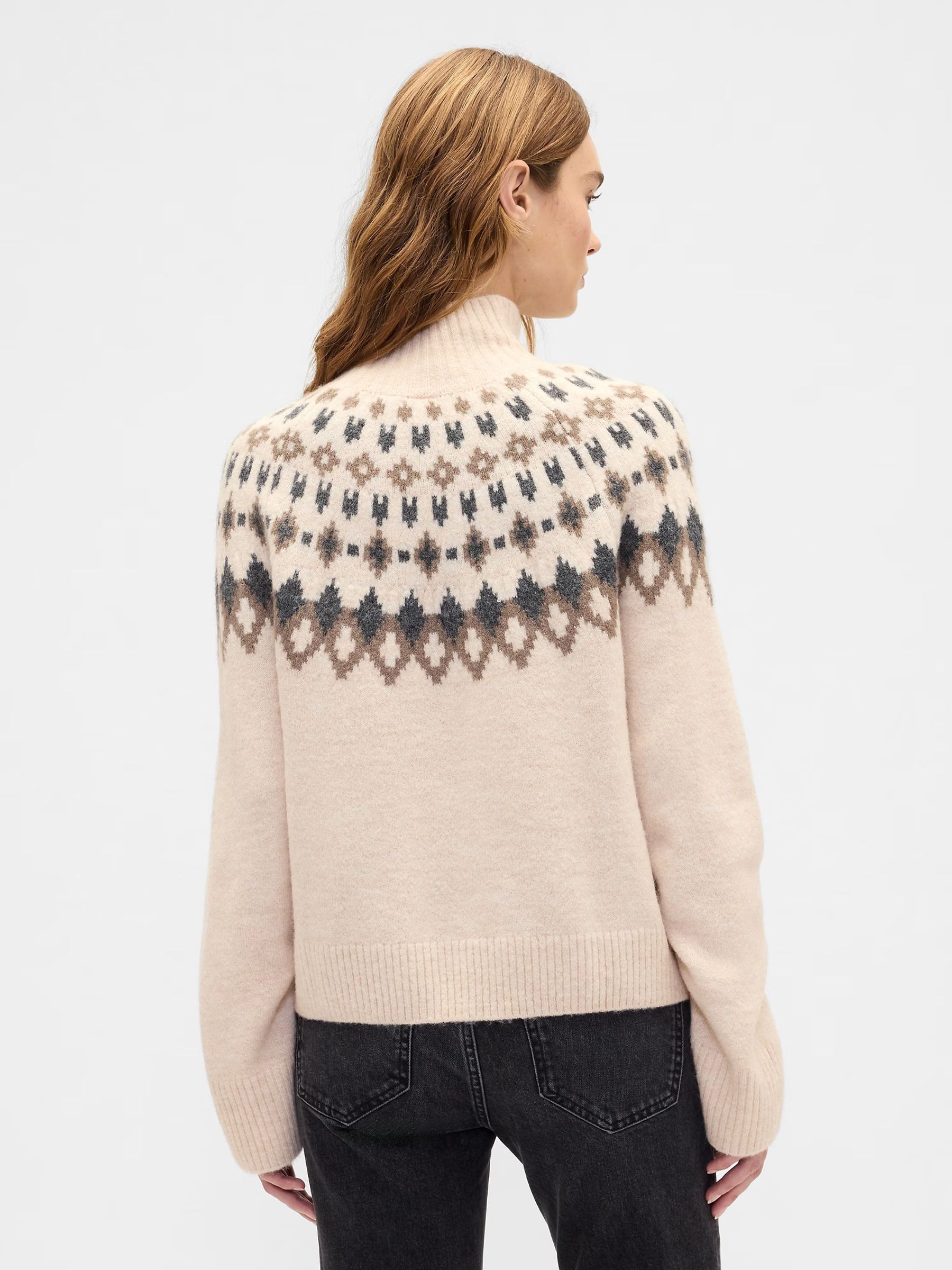 Cream Relaxed Fairisle Pattern Mock Neck Jumper - Image 2 of 5