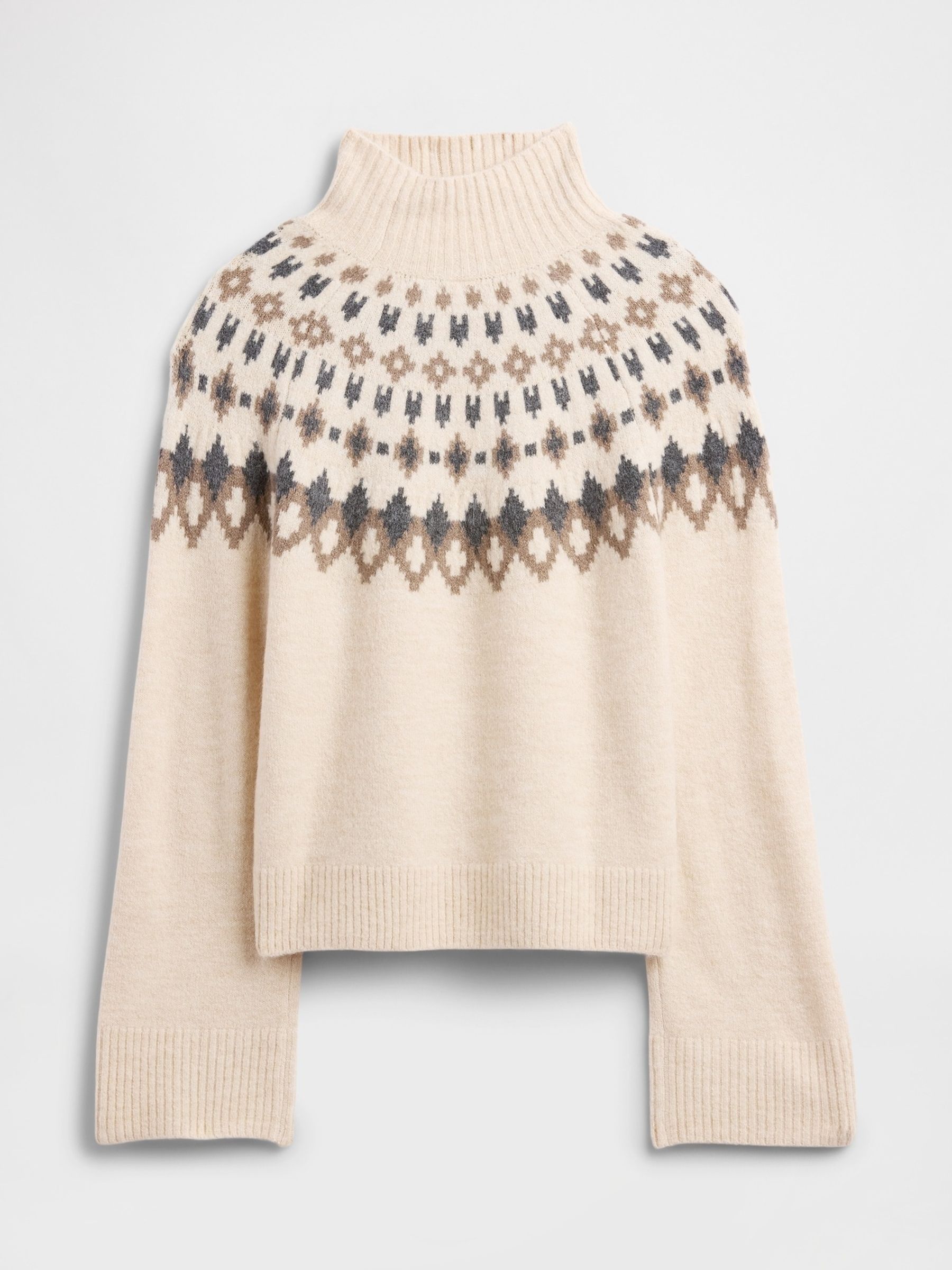 Cream Relaxed Fairisle Pattern Mock Neck Jumper - Image 4 of 5