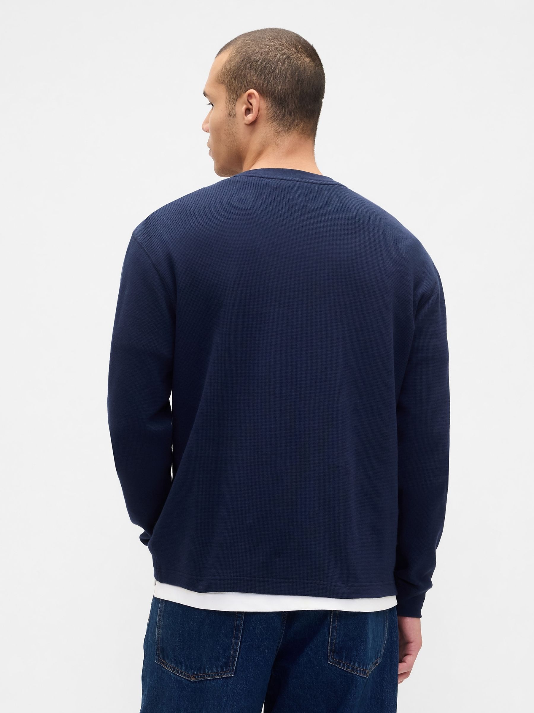 Navy Blue Waffle Crew neck T-Shirt - Image 2 of 4 Navy Blue Waffle Crew neck T-Shirt - Image 2 of 4