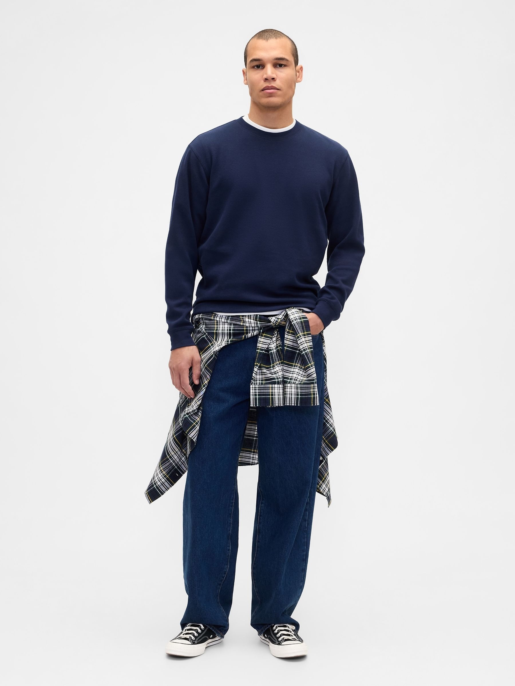 Navy Blue Waffle Crew neck T-Shirt - Image 3 of 4