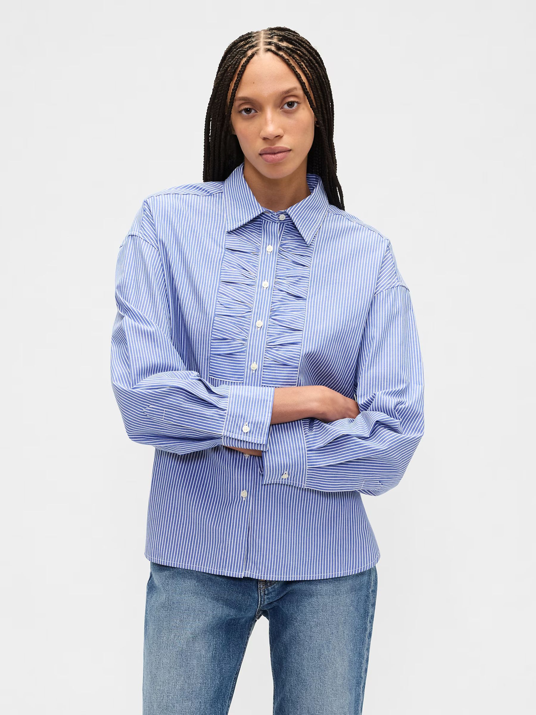 Blue Oversized Shirt in Poplin - Image 1 of 5