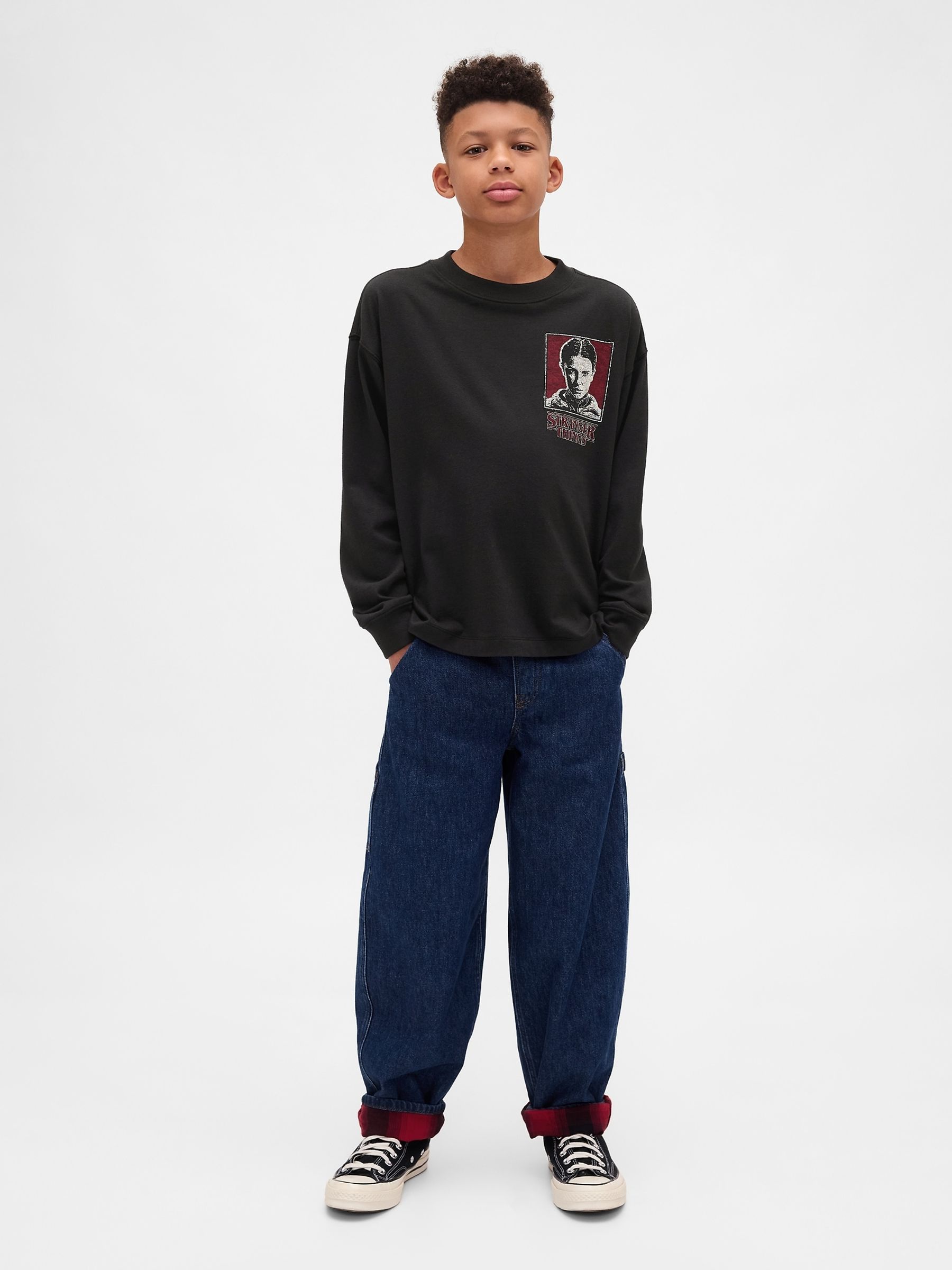 Black Stranger Things Long Sleeve Graphic T-Shirt - Image 3 of 4