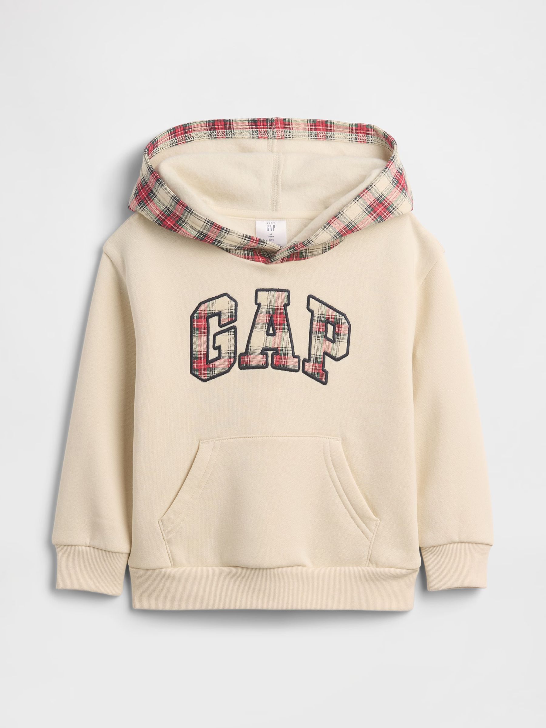 Cream/Red Check Relaxed Logo Hoodie - Image 1 of 2