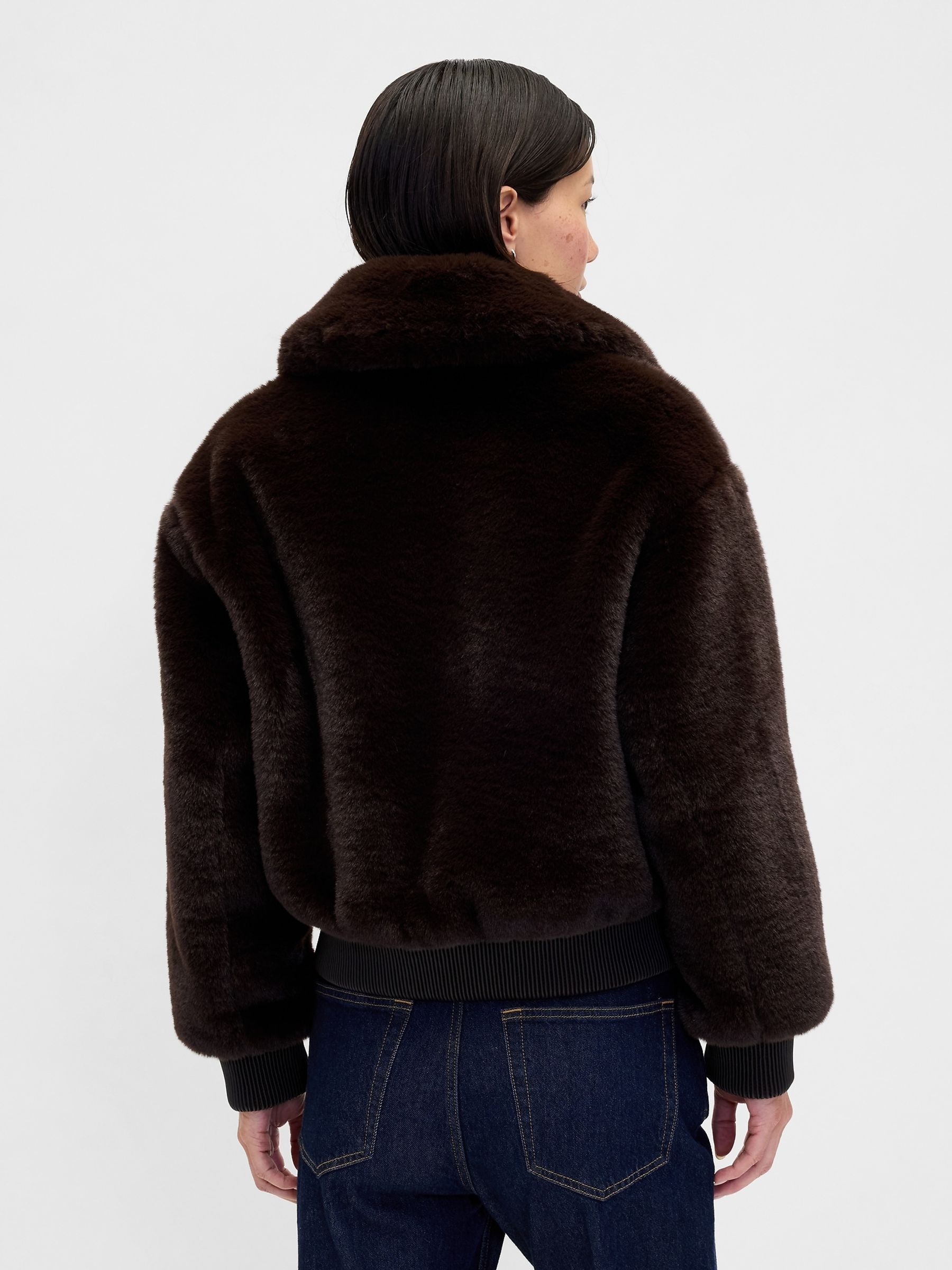 Brown Faux Fur Bomber Jacket - Image 2 of 4 Brown Faux Fur Bomber Jacket - Image 2 of 4