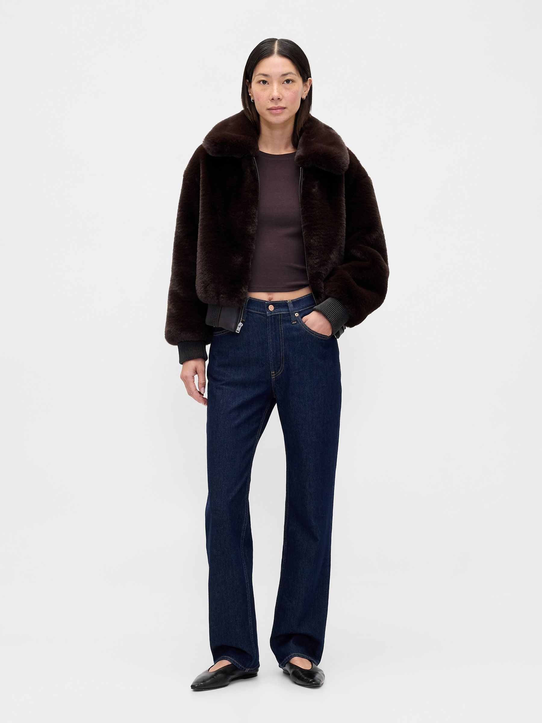 Brown Faux Fur Bomber Jacket - Image 3 of 4