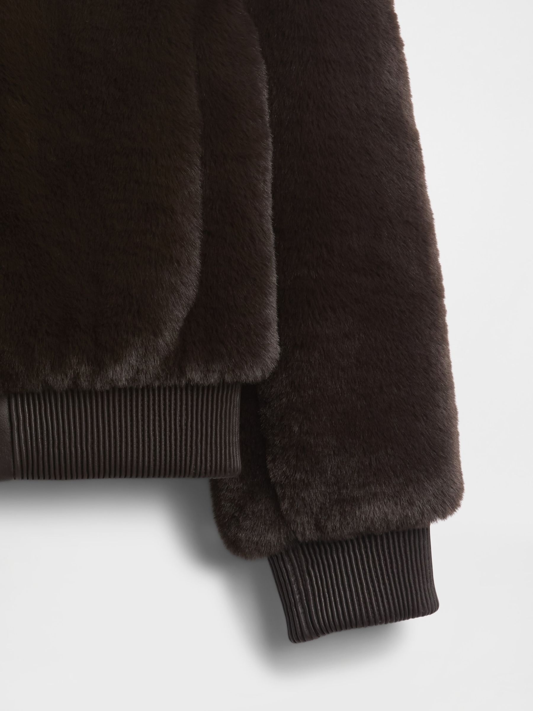 Brown Faux Fur Bomber Jacket - Image 4 of 4