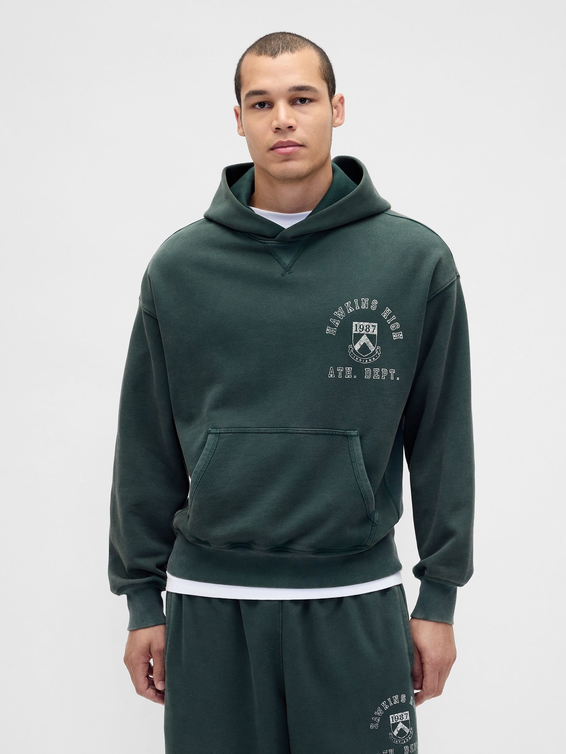 Green Stranger Things Heavyweight Hoodie - Image 1 of 4 Green Stranger Things Heavyweight Hoodie - Image 1 of 4