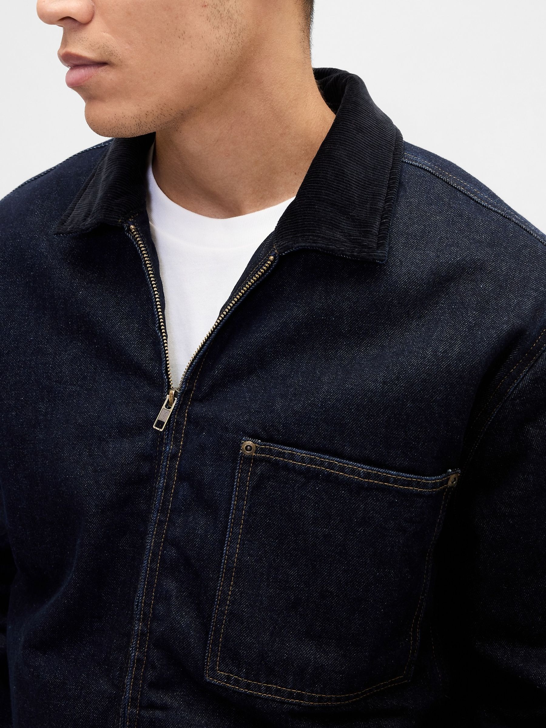 Blue Denim Lined Zip Chore Jacket - Image 4 of 5