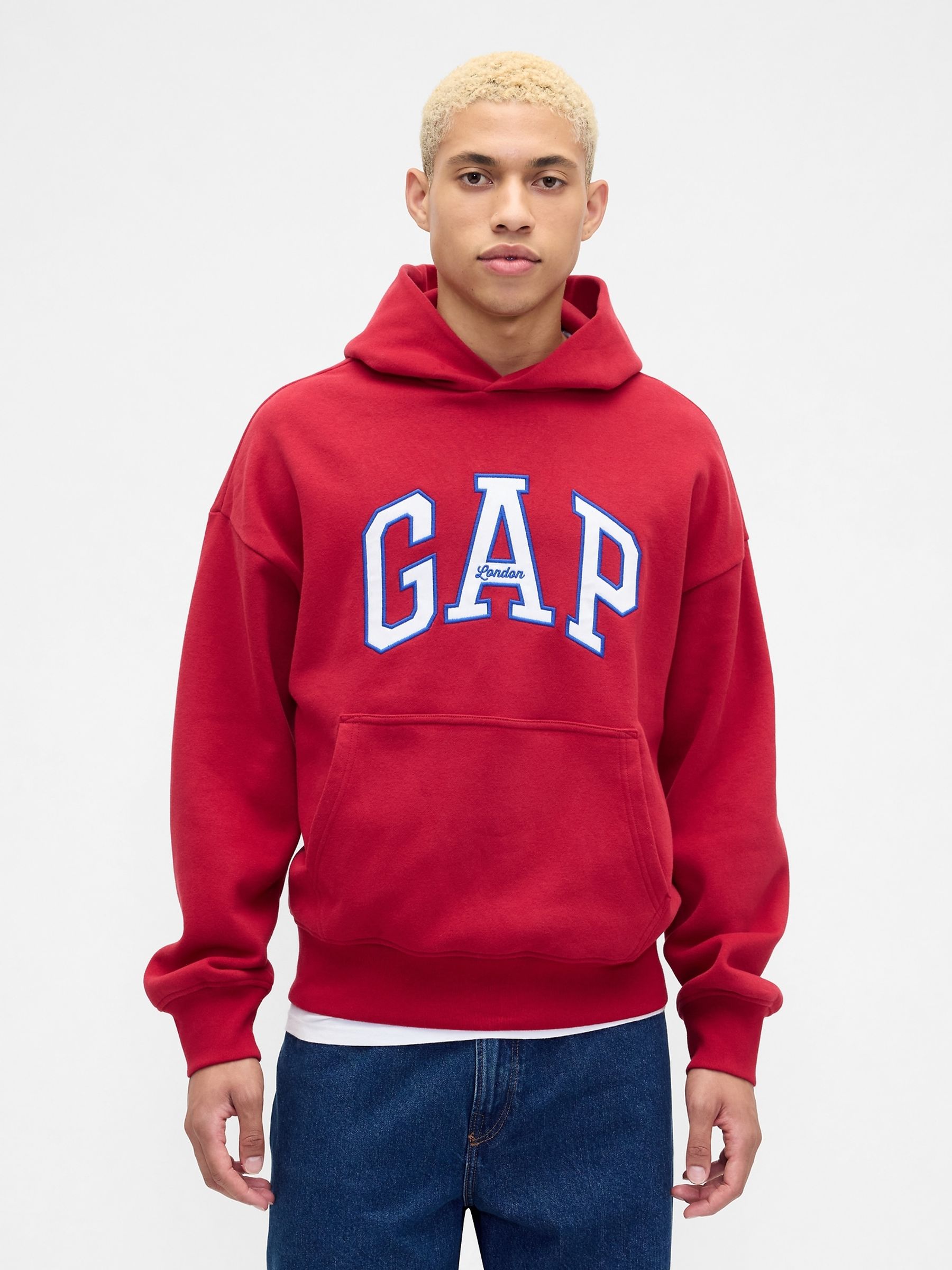 Red London Arch Logo Hoodie - Image 1 of 4 Red London Arch Logo Hoodie - Image 1 of 4