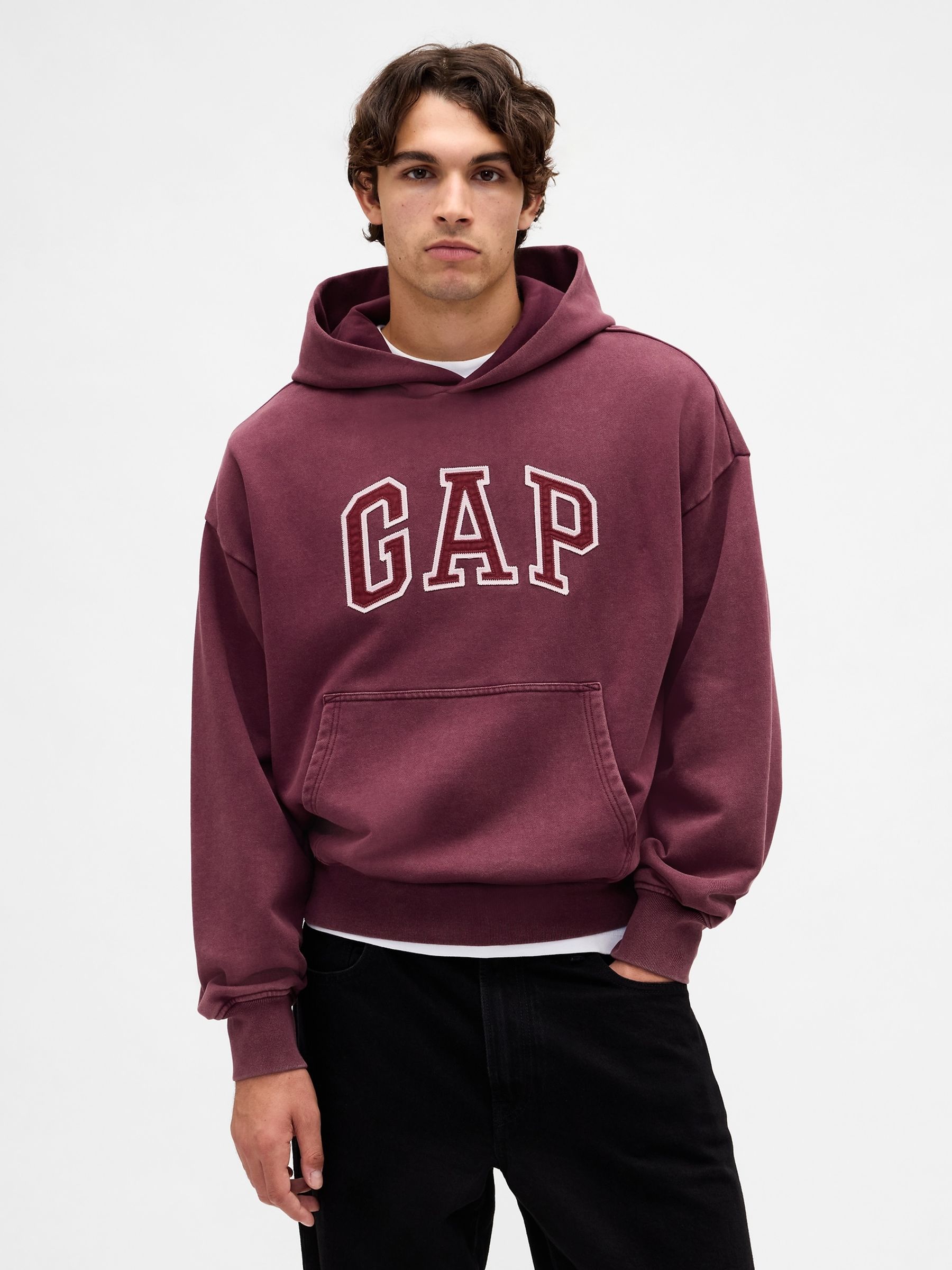 Burgundy Red Heavyweight Oversized Logo Hoodie - Image 1 of 4 Burgundy Red Heavyweight Oversized Logo Hoodie - Image 1 of 4