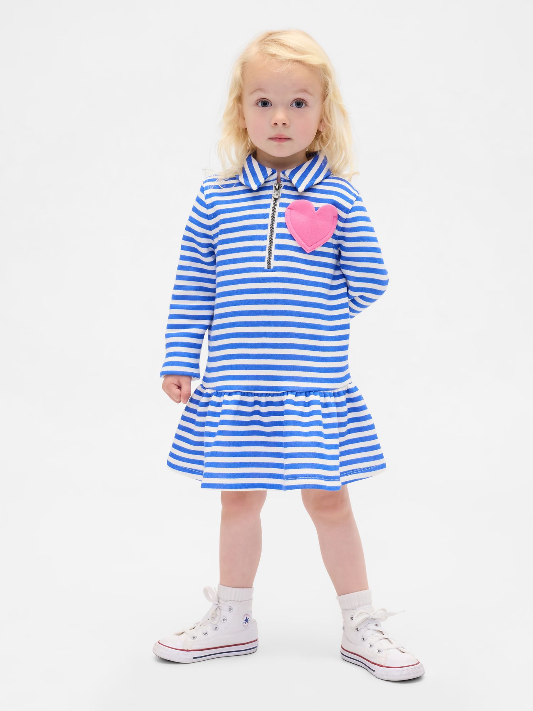 Blue Stripe Half-Zip Pullover Sweatshirt Dress - Image 1 of 3 Blue Stripe Half-Zip Pullover Sweatshirt Dress - Image 1 of 3