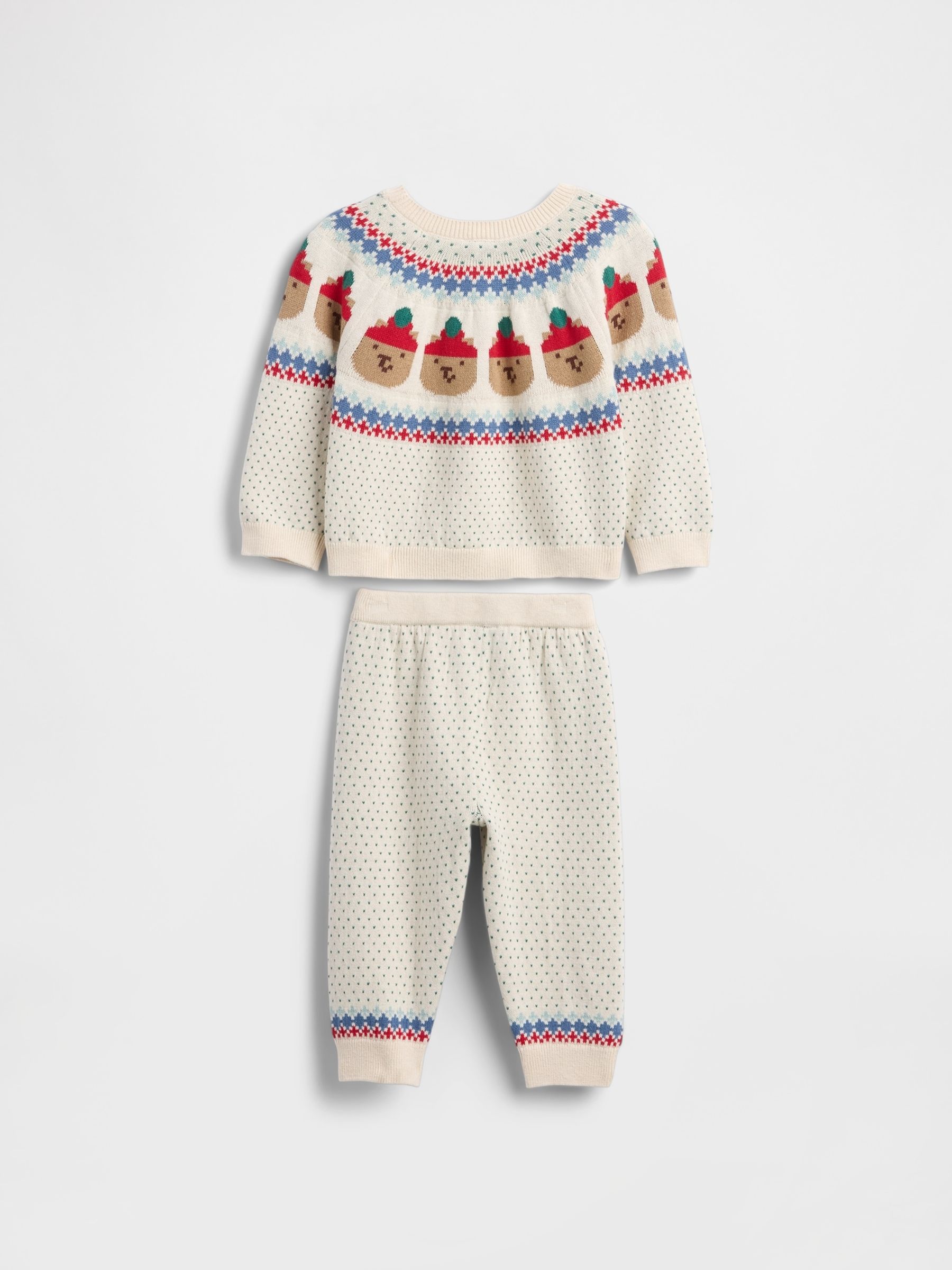 Cream Bear Fair Isle Pattern Jumper Outfit Set - Image 2 of 2 Cream Bear Fair Isle Pattern Jumper Outfit Set - Image 2 of 2
