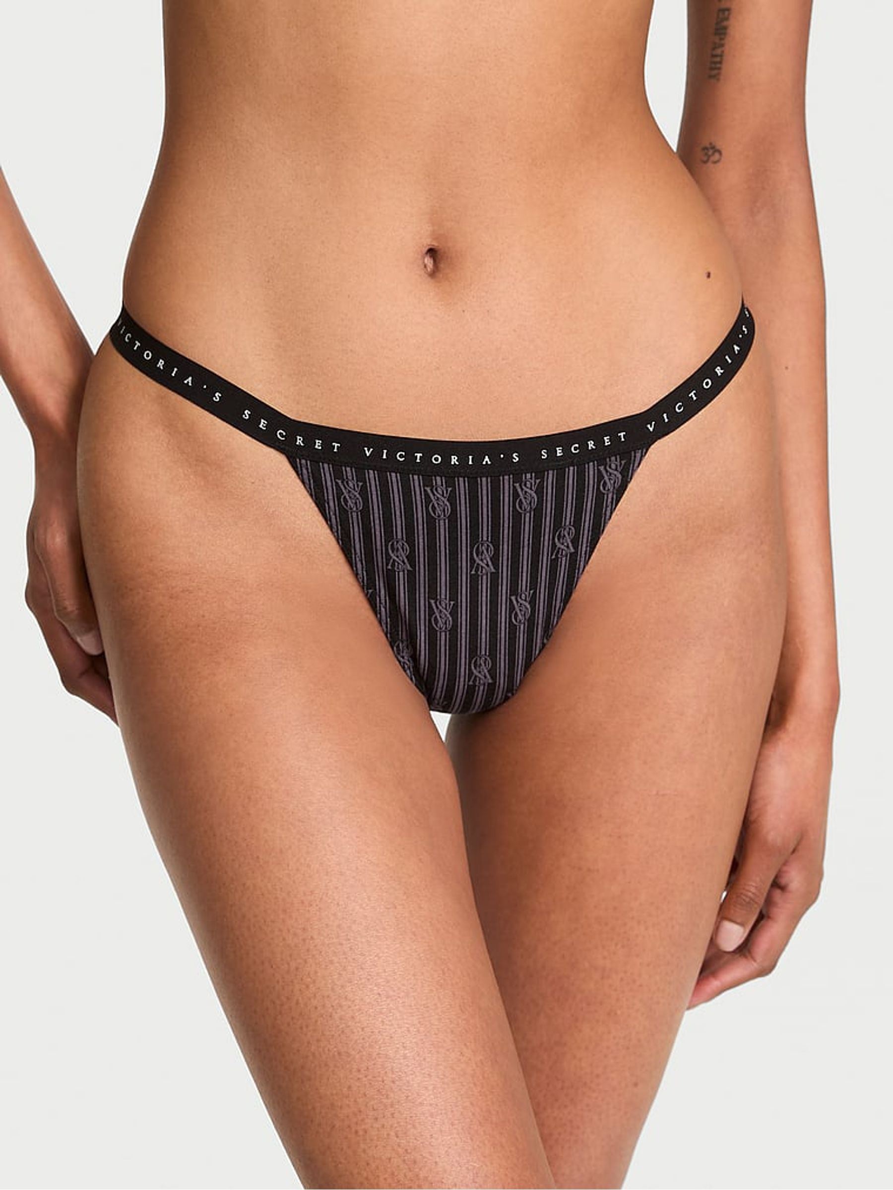Black Logo Stripes G String Knickers - Image 1 of 2