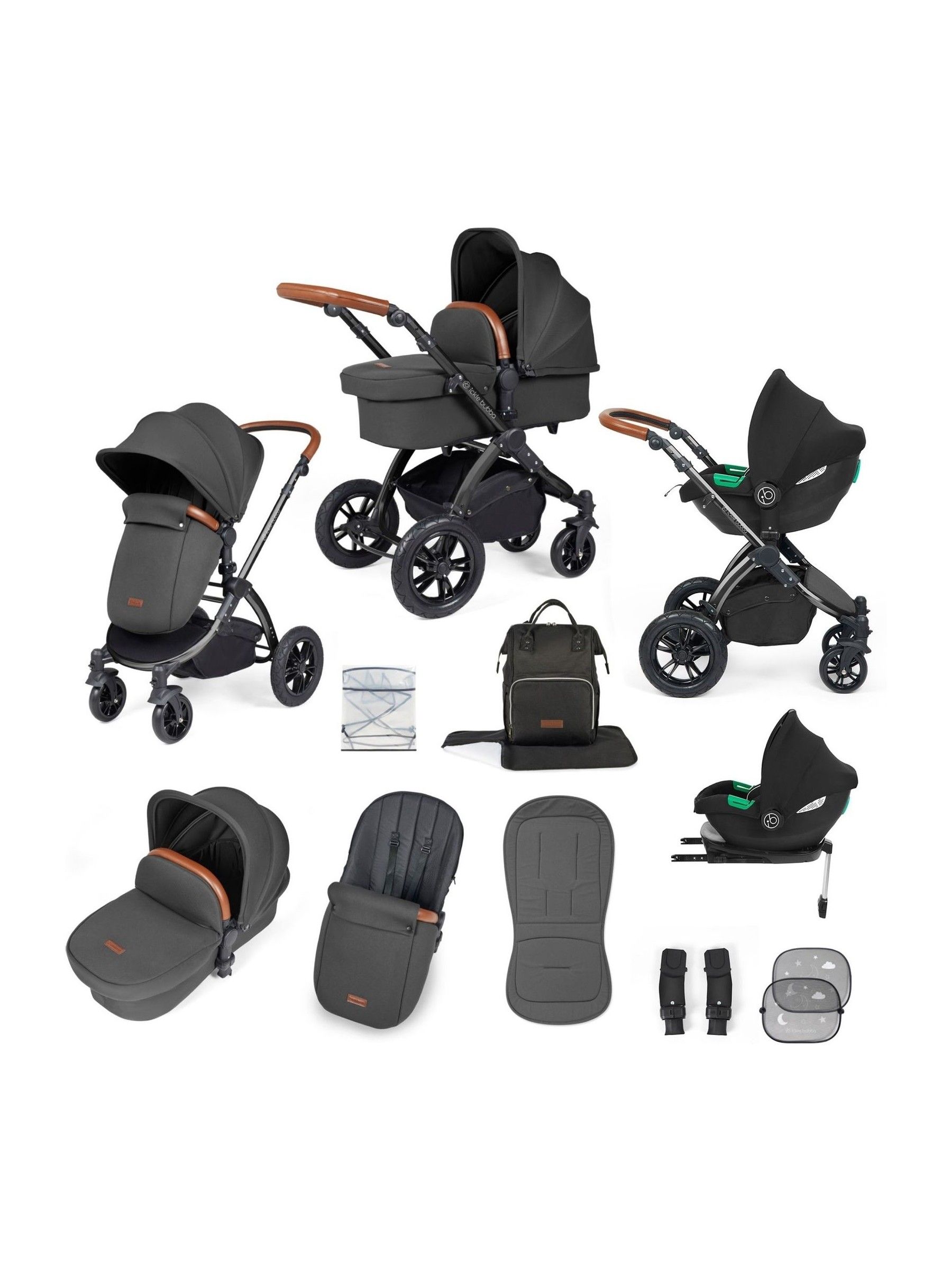 Ickle Bubba 12 Piece Charcoal Grey Stomp Luxe Travel System with iSize Cirrus Car Seat - Image 1 of 4
