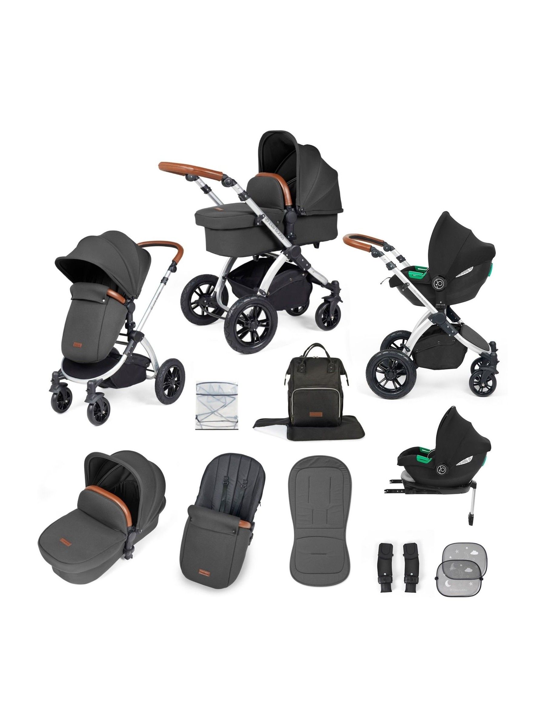 Ickle Bubba 12 Piece Charcoal Grey Stomp Luxe Travel System with iSize Cirrus Car Seat - Image 1 of 5