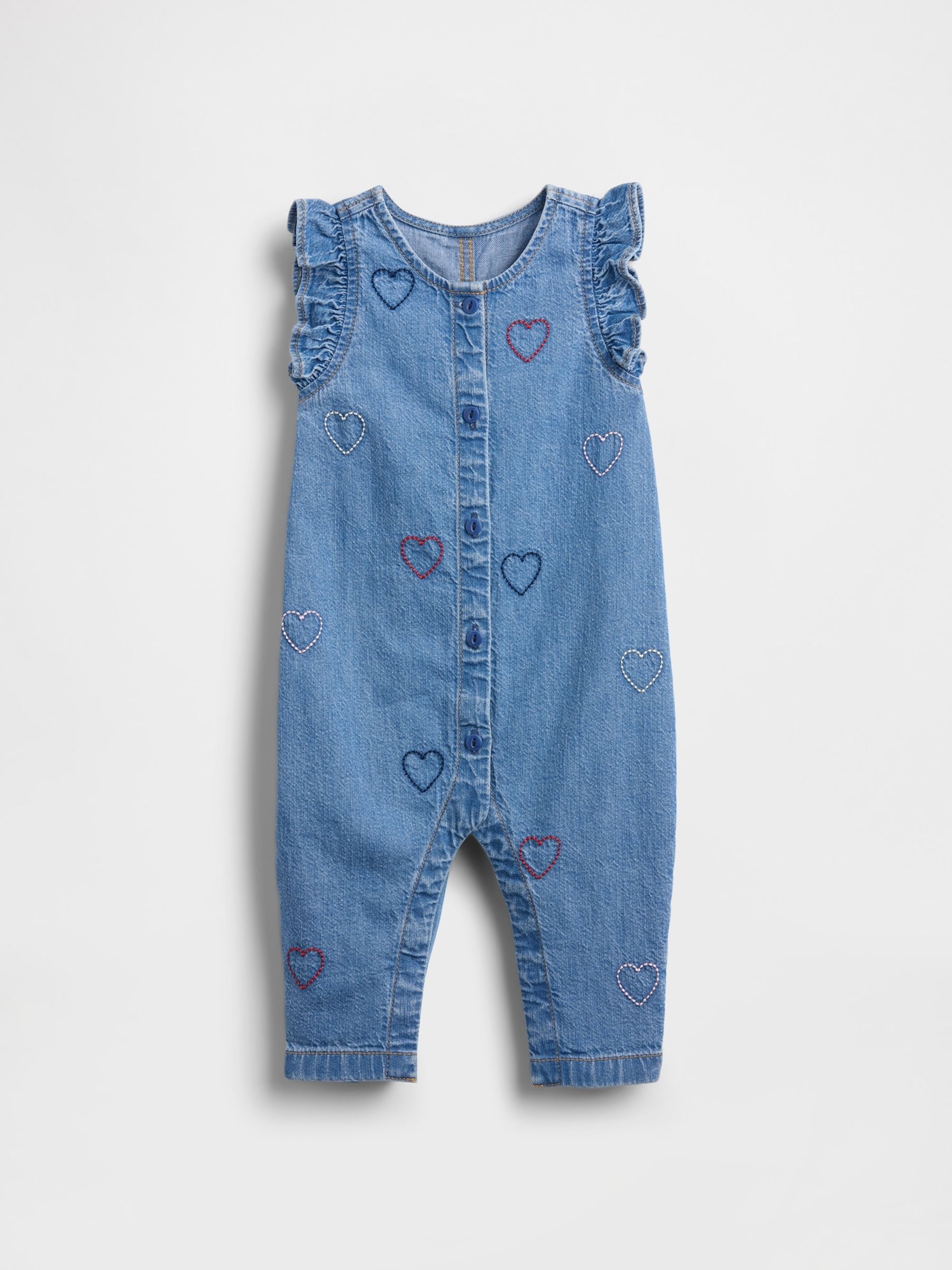 Blue Denim Embroidered Heart One-Piece - Image 1 of 3