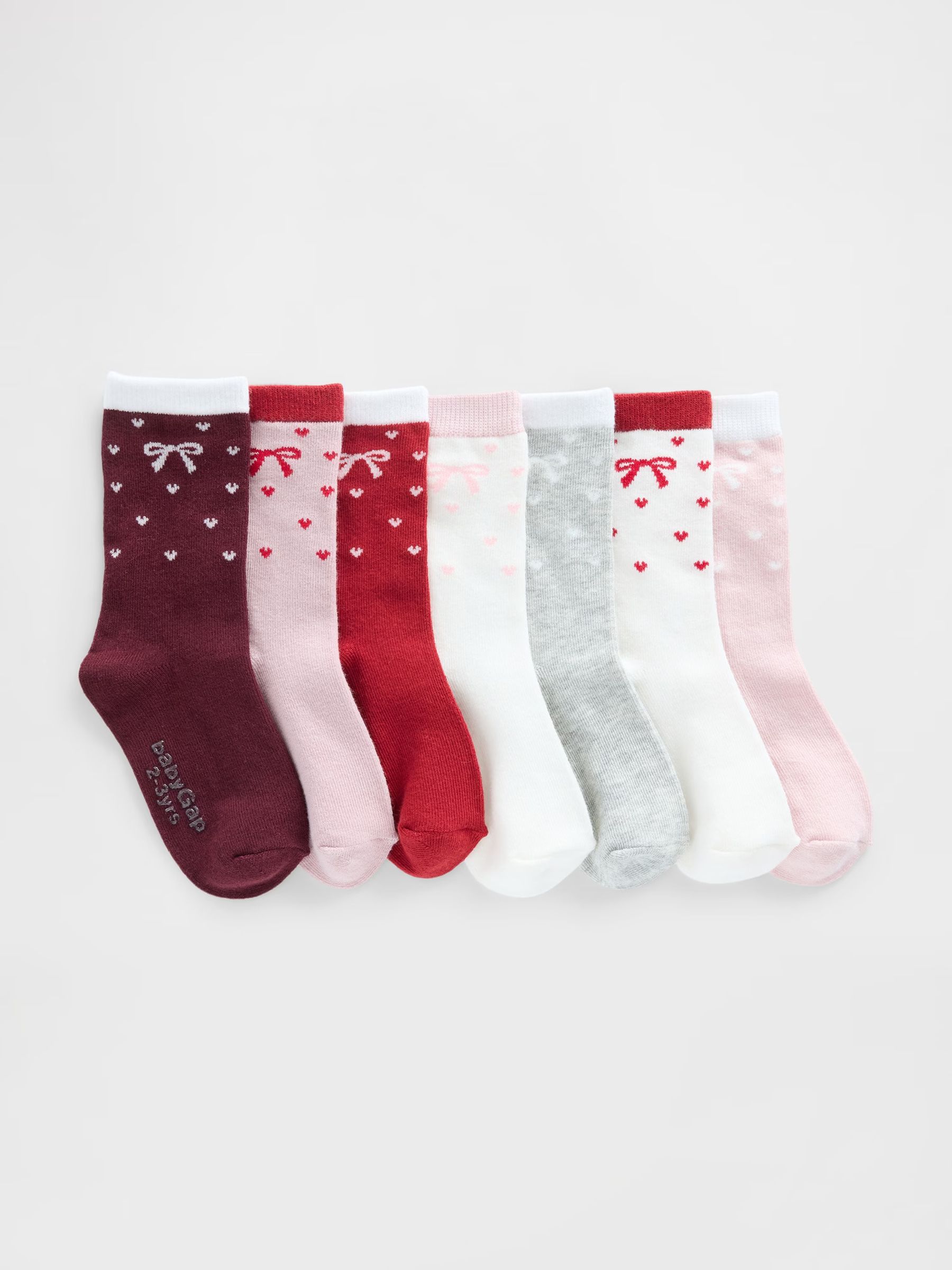 Red/Pink Bow Crew Socks 7-Pack (12mths-5yrs) - Image 1 of 1