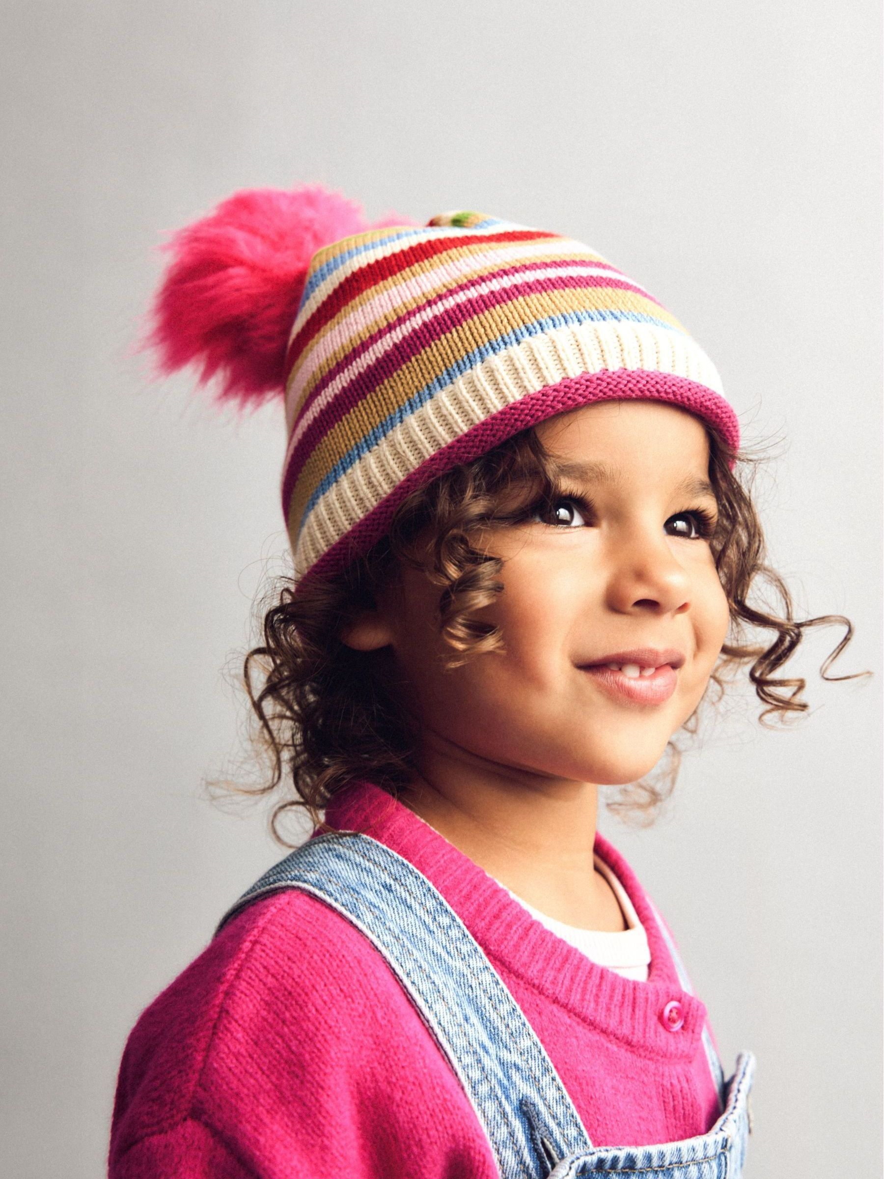 Cream Pom Beanie and Mittens Set - Image 2 of 2 Cream Pom Beanie and Mittens Set - Image 2 of 2