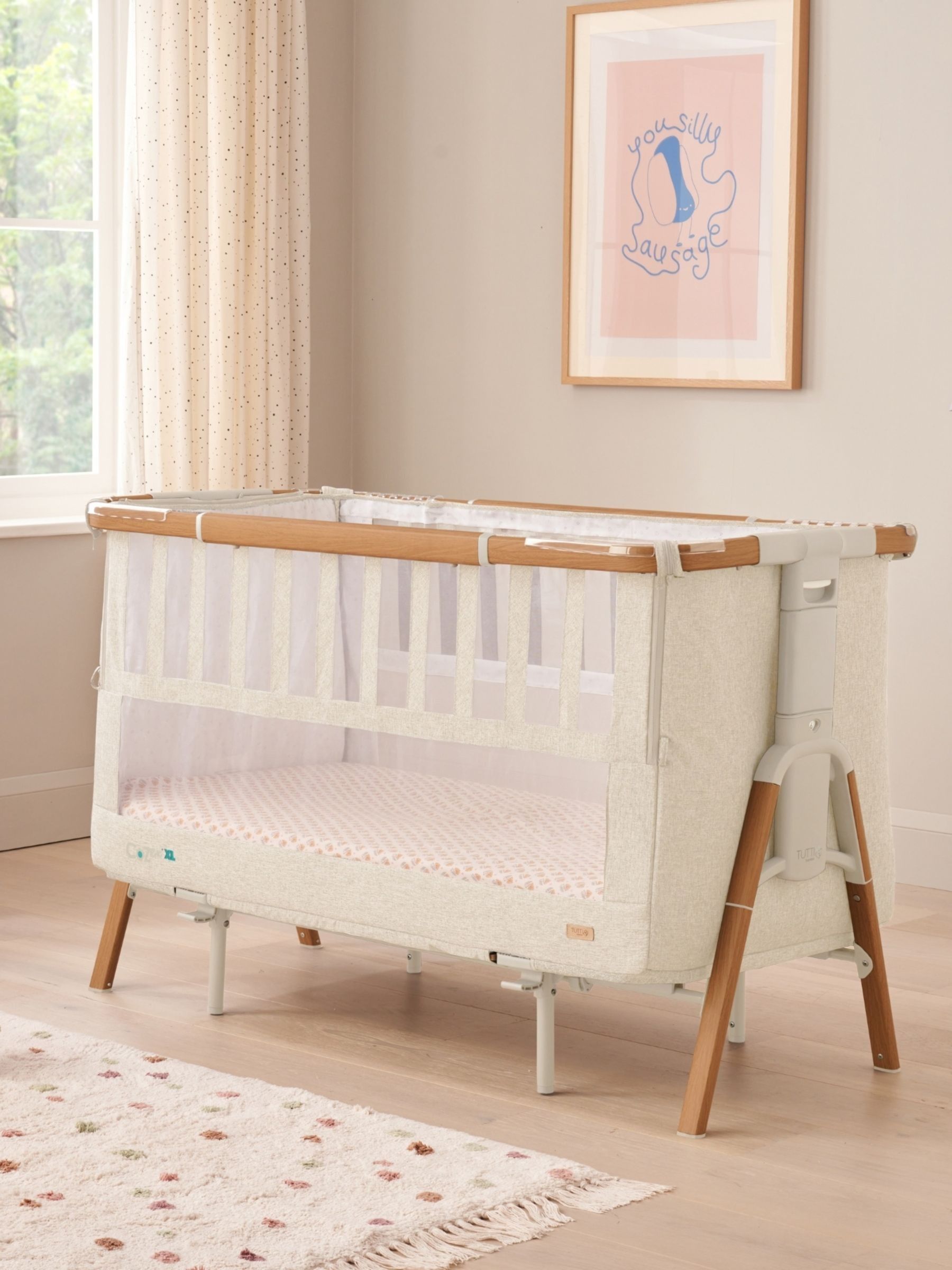 Tutti Bambini Scandi Walnut Ecru CoZee XL Bedside Crib & Cot - Image 1 of 5 Tutti Bambini Scandi Walnut Ecru CoZee XL Bedside Crib & Cot - Image 1 of 5