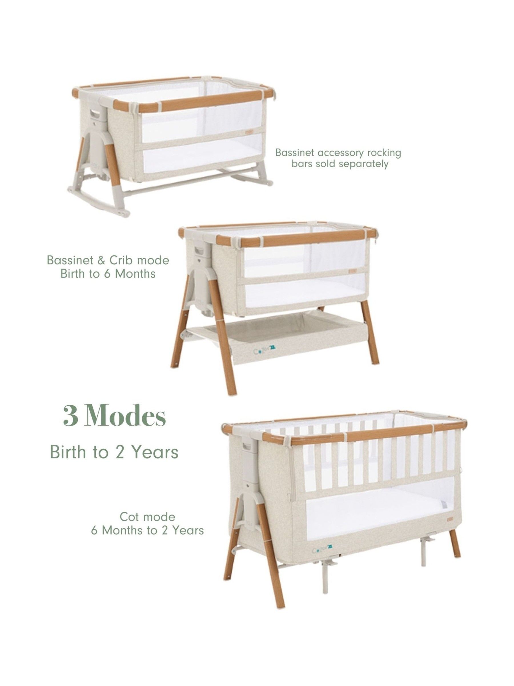 Tutti Bambini Scandi Walnut  Ecru CoZee XL Bedside Crib & Cot - Image 4 of 5