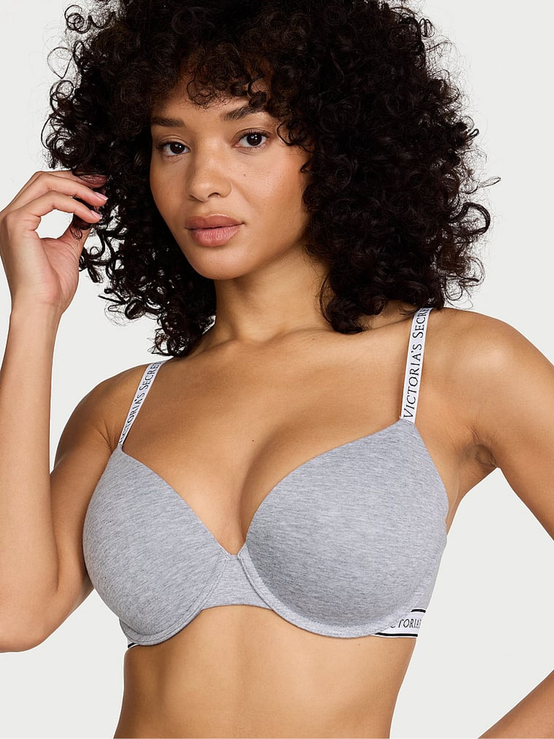 Medium Heather Grey Full Cup Push Up Cotton Logo Bra - Image 1 of 3