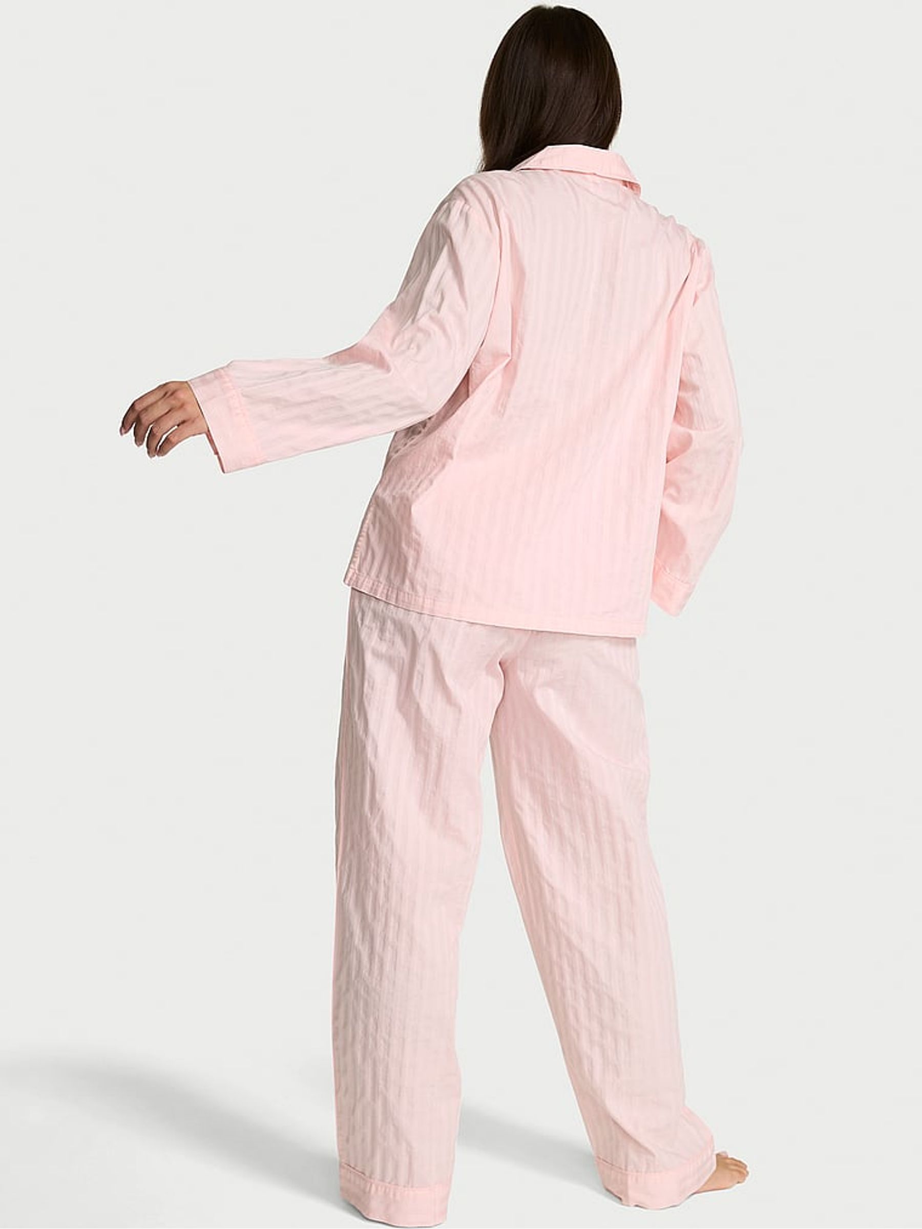 Pretty Blossom Pink Shadow Stripe Cotton Long Pyjama Set - Image 2 of 2