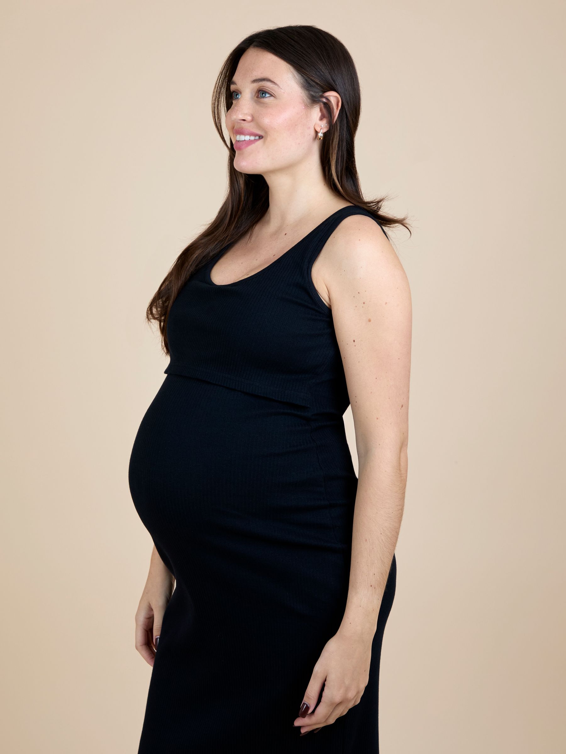Black Sleeveless Ribbed Scoop Neck Midi Nursing Dress - Image 4 of 6