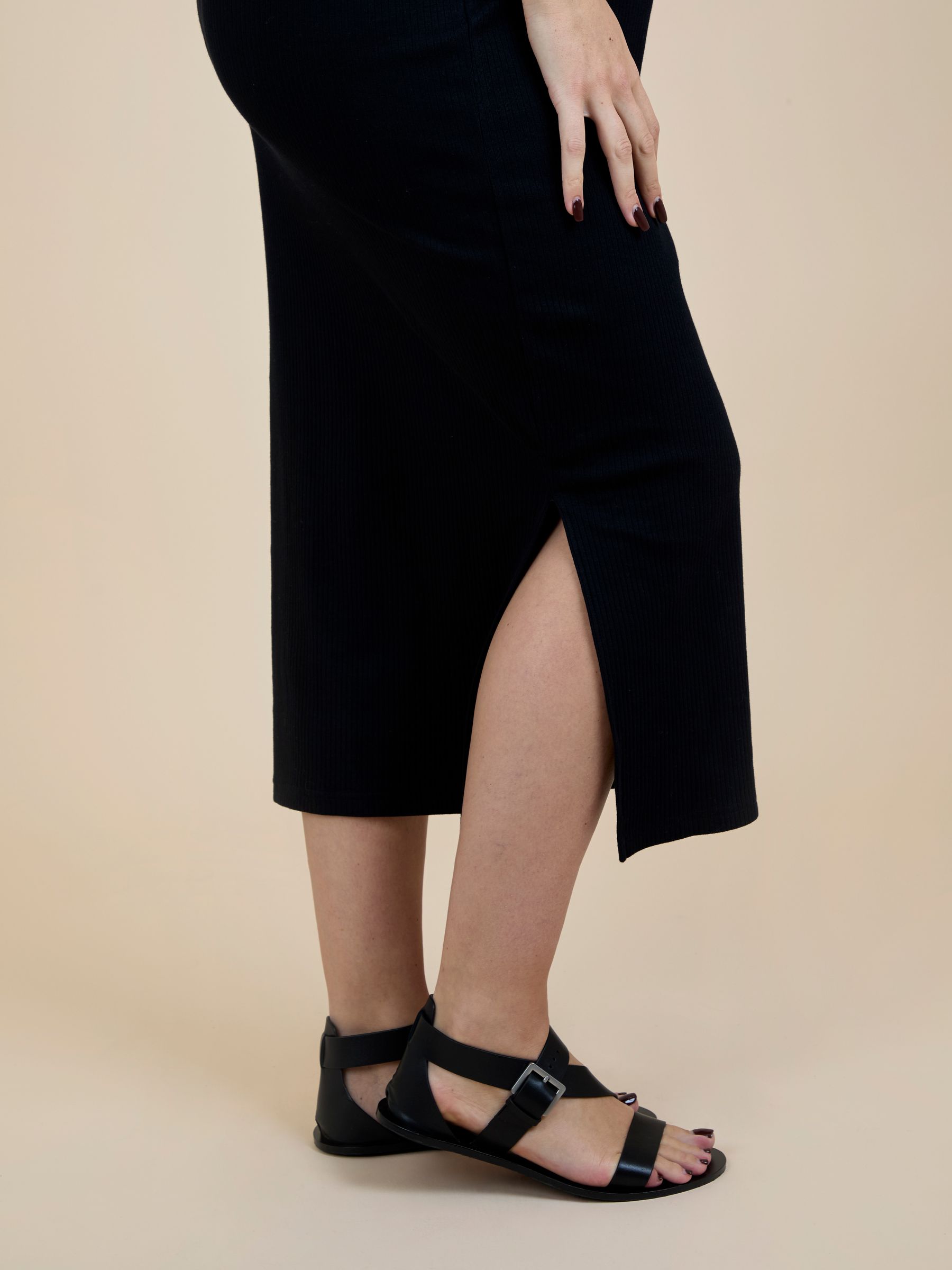 Black Sleeveless Ribbed Scoop Neck Midi Nursing Dress - Image 6 of 6