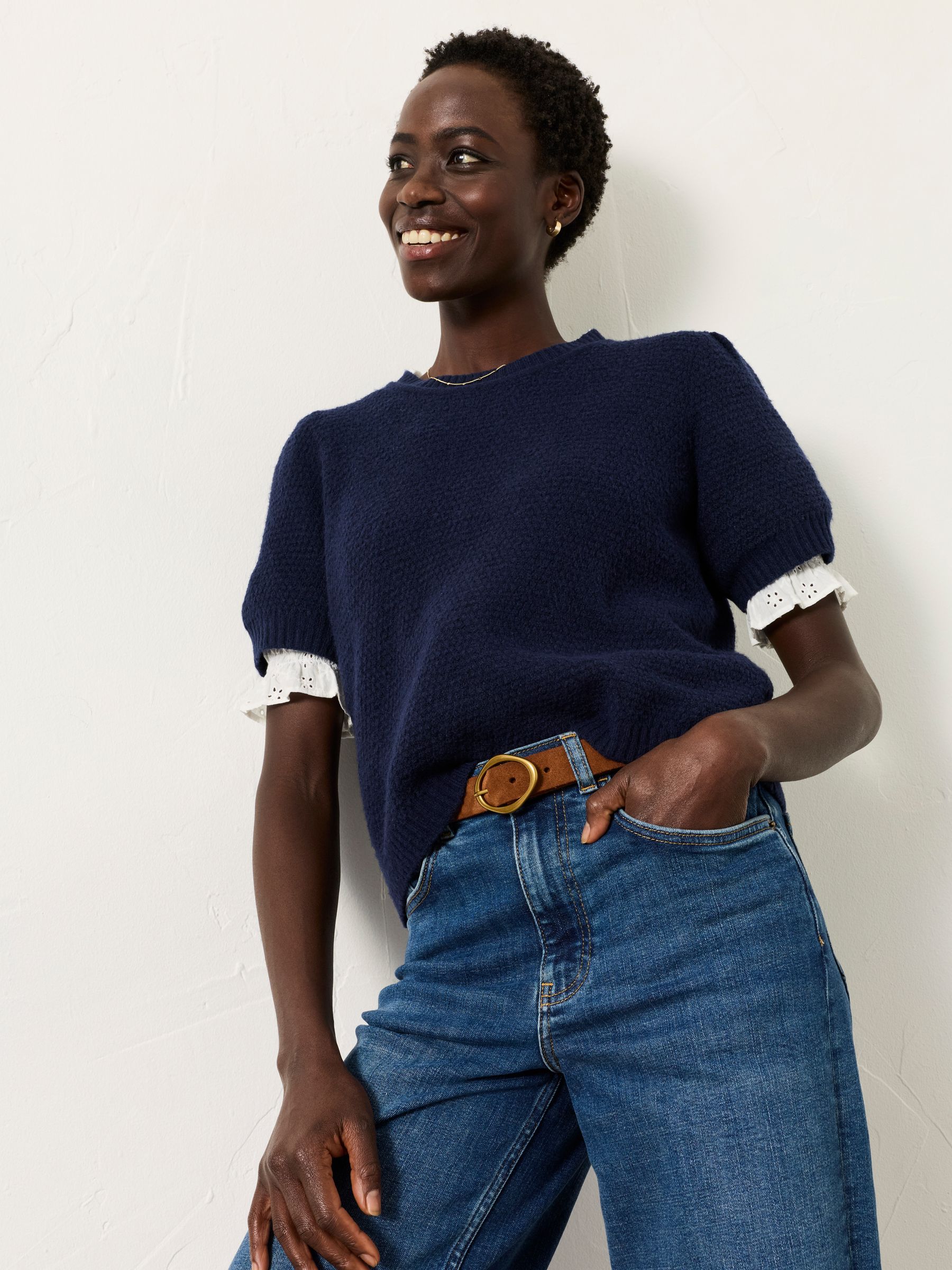 Sadie Navy Knitted TShirt - Image 1 of 4