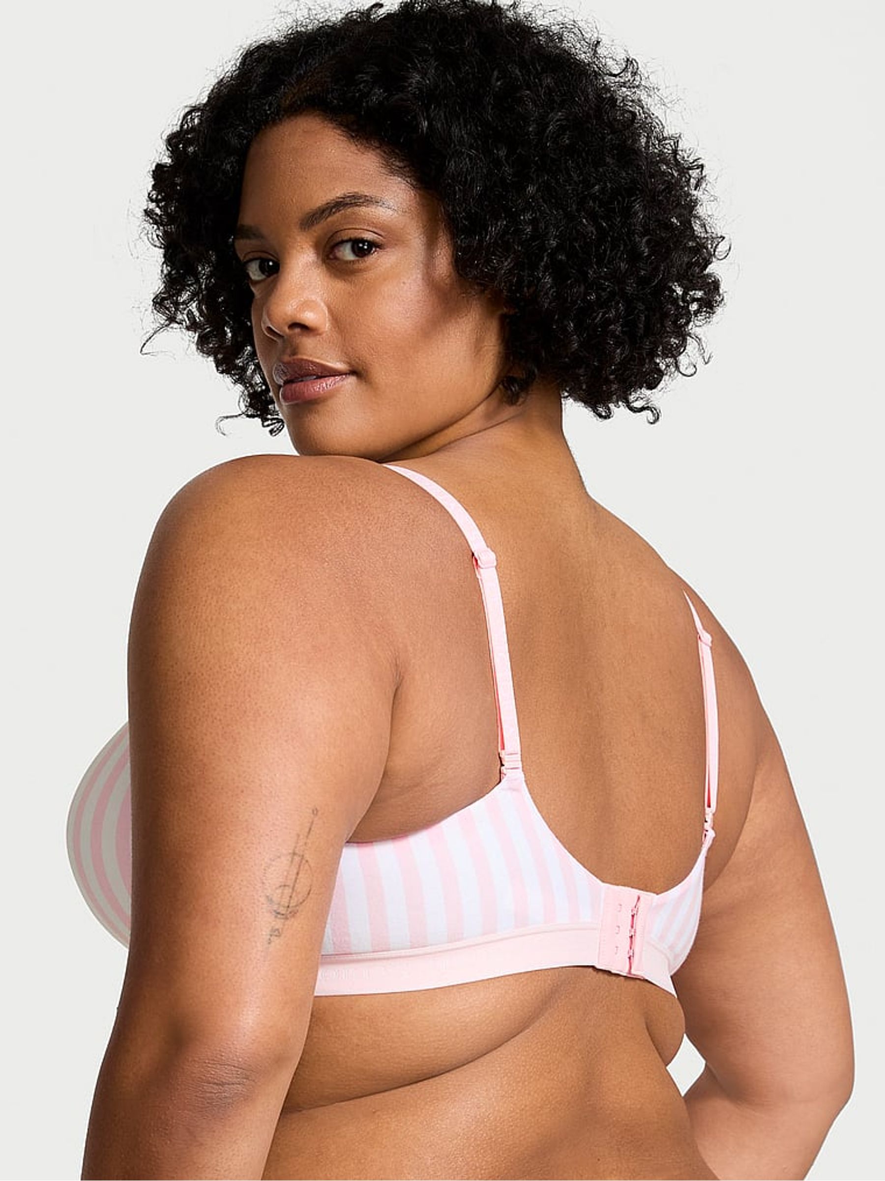 Pink Stripe Lightly Lined Demi Cotton Logo Bra - Image 2 of 2