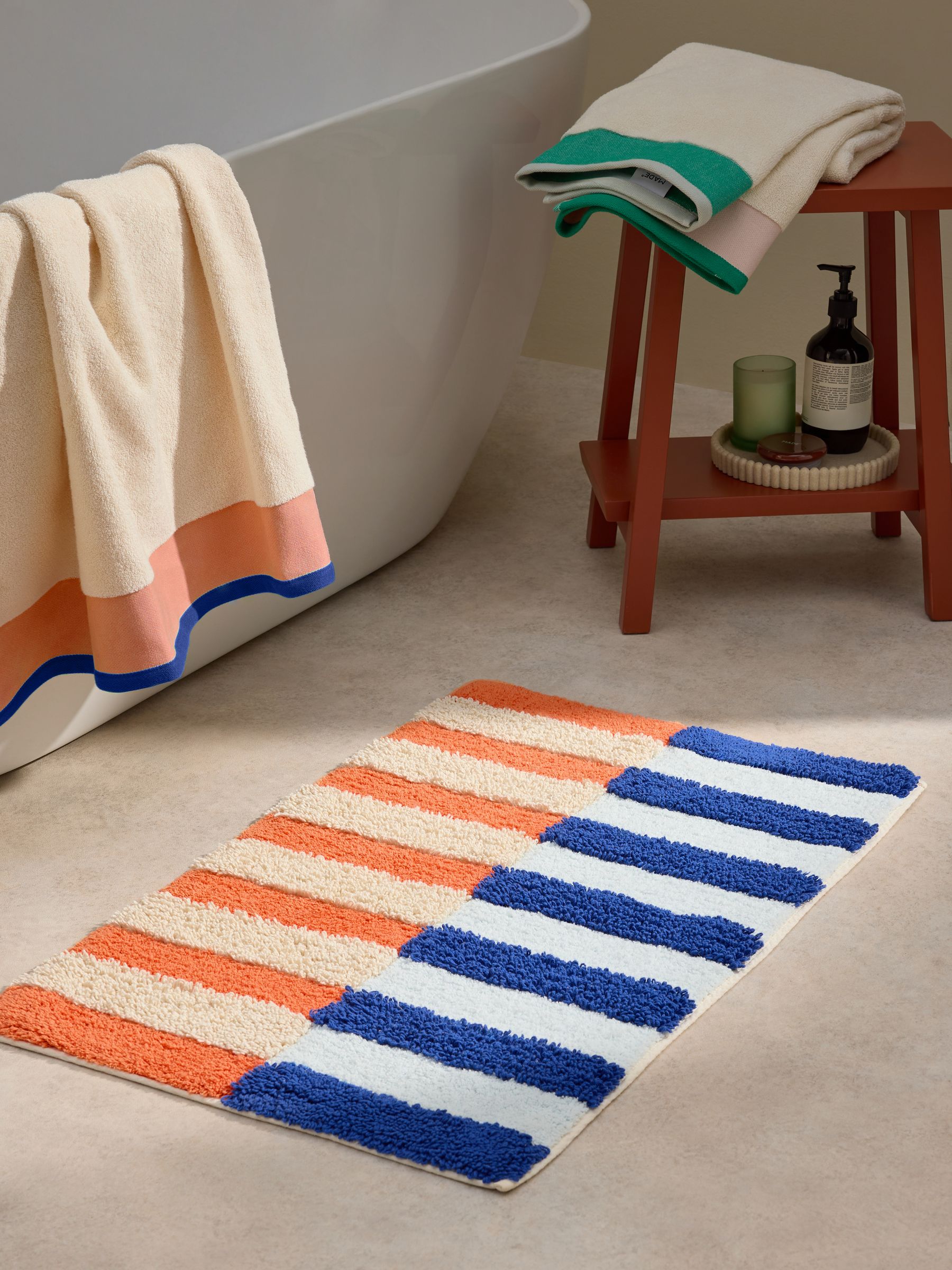 Etly Stripe 100% Cotton Bath Mat in Navy/Orange - Image 1 of 1