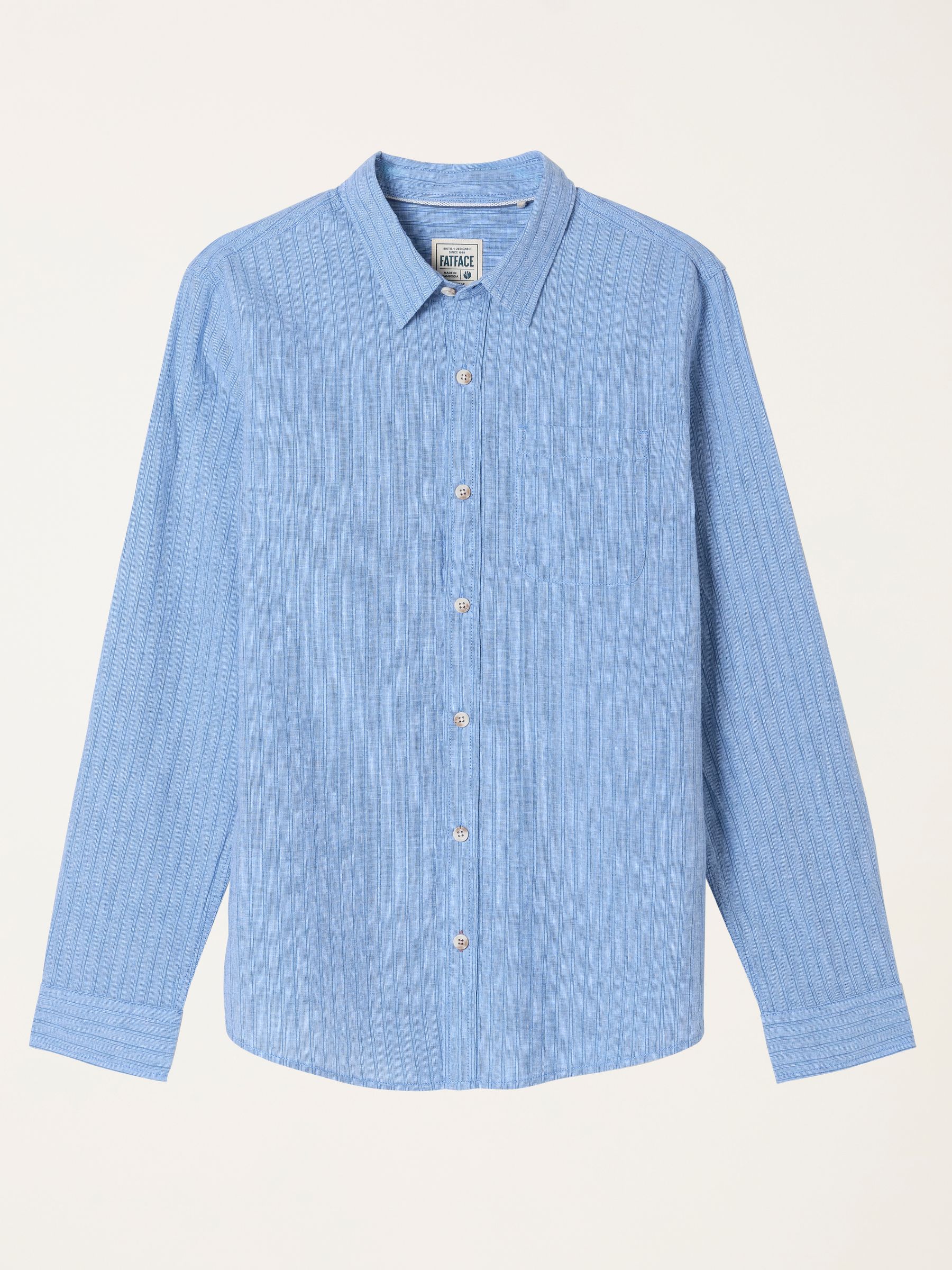 Bright Blue Stripe Long Sleeve Linen Cotton Bugle Shirt - Image 5 of 5