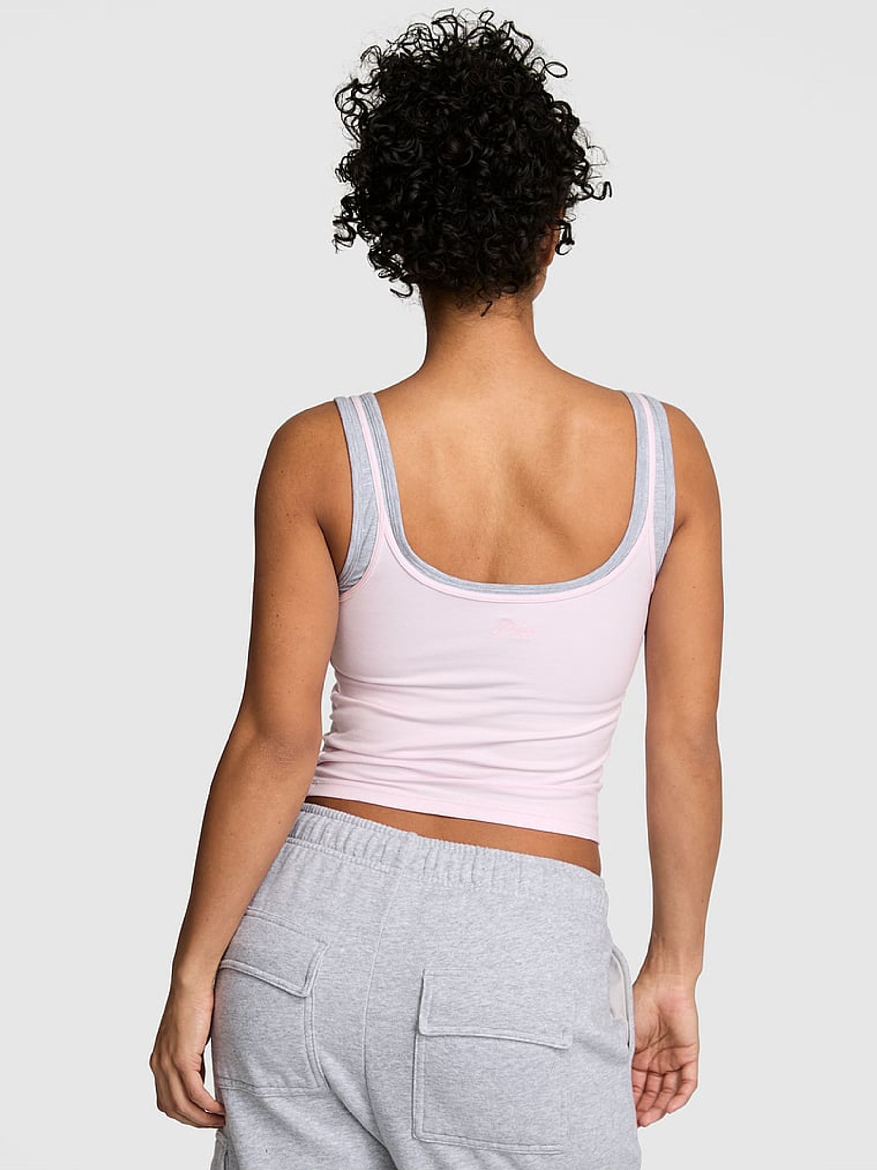Pink Tulip and Grey Cotton Double Layer Tank Top - Image 2 of 3