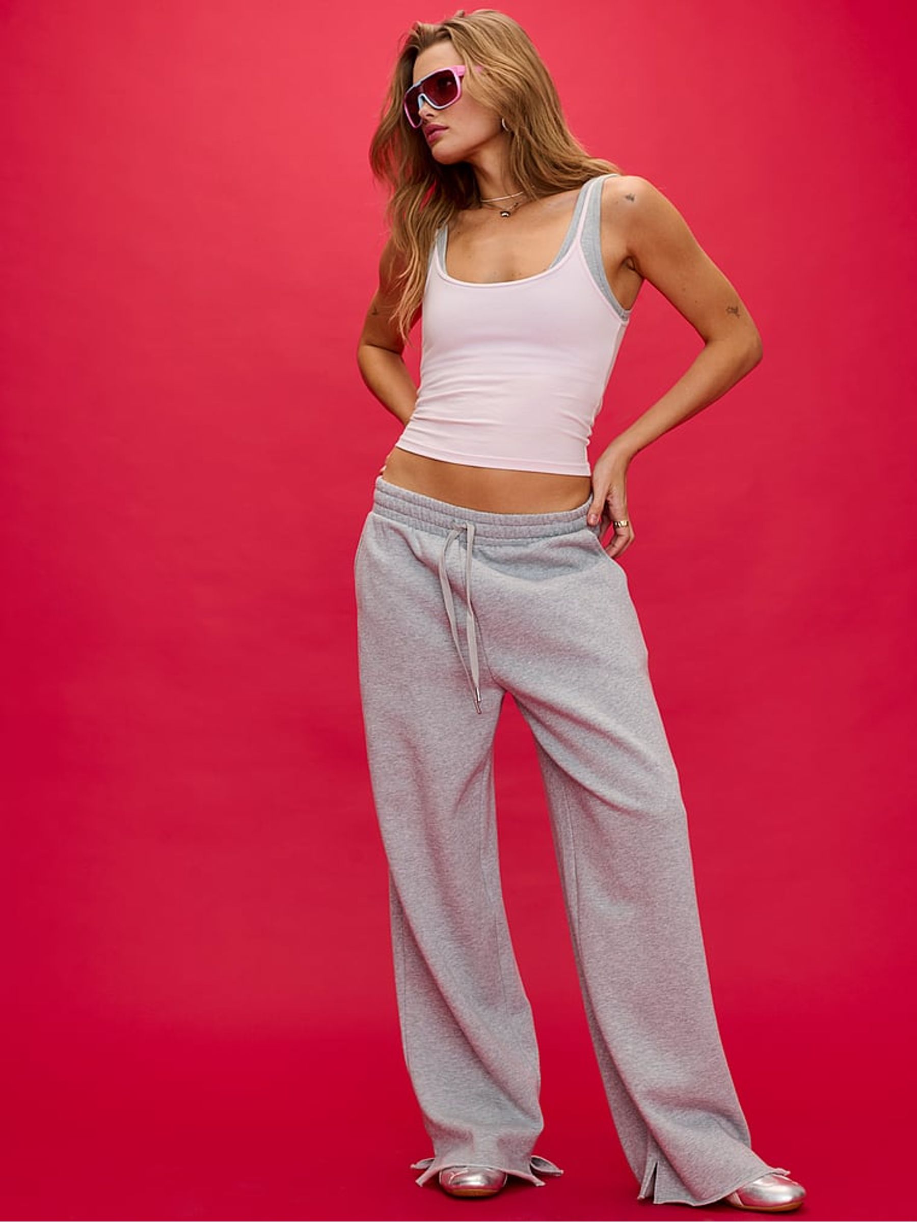 Pink Tulip and Grey Cotton Double Layer Tank Top - Image 3 of 3