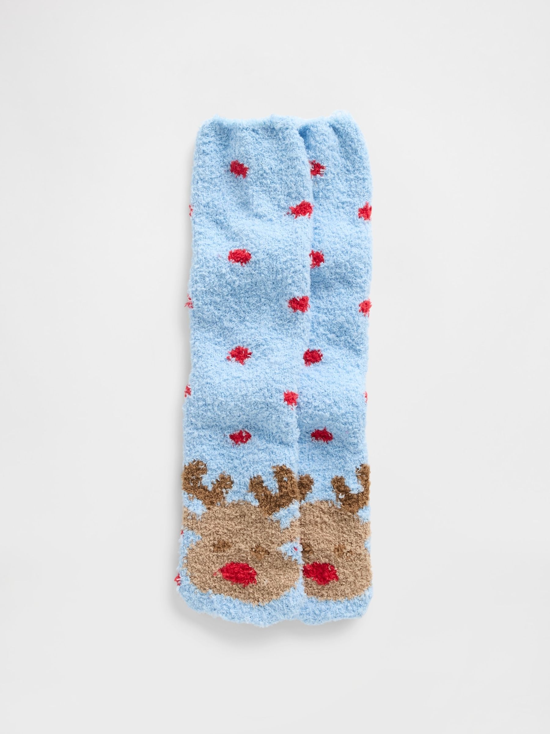 Blue Reindeer Adults Christmas Fluffy Socks - Image 1 of 1 Blue Reindeer Adults Christmas Fluffy Socks - Image 1 of 1