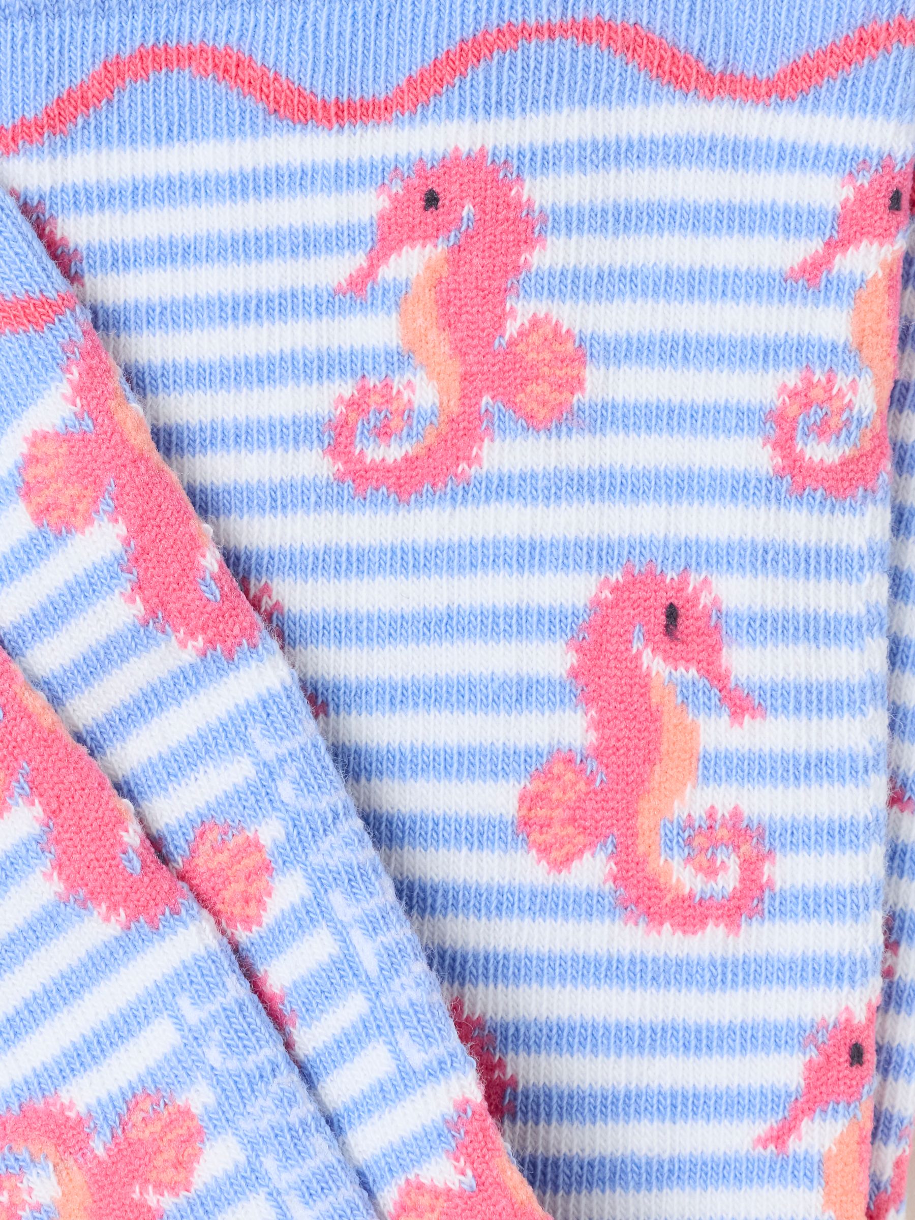Blue Seahorse Stripe Socks - Image 2 of 2 Blue Seahorse Stripe Socks - Image 2 of 2