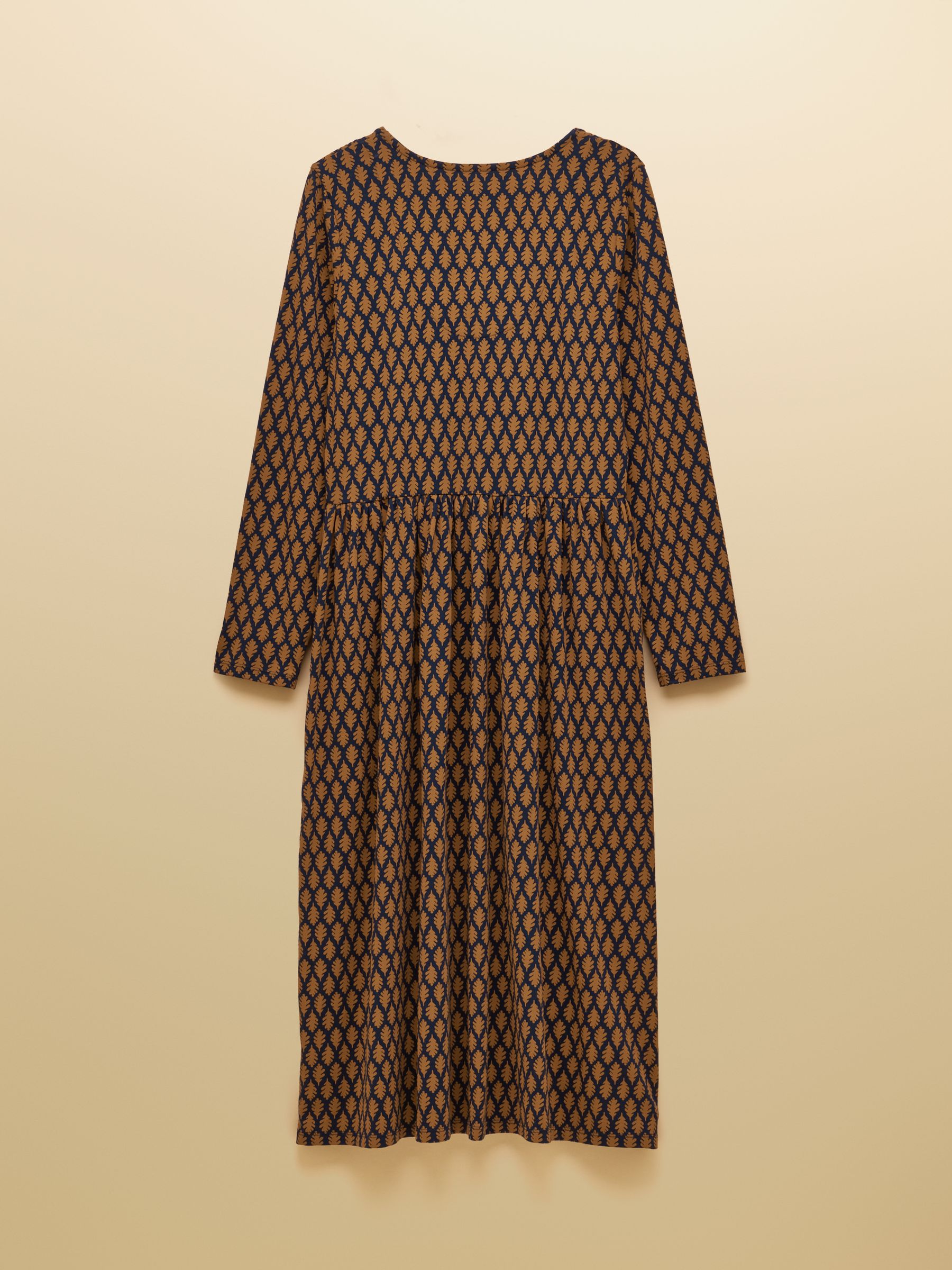 Navy Leaf Print V Neck Long Sleeve Jersey Midi Dress - Image 2 of 4