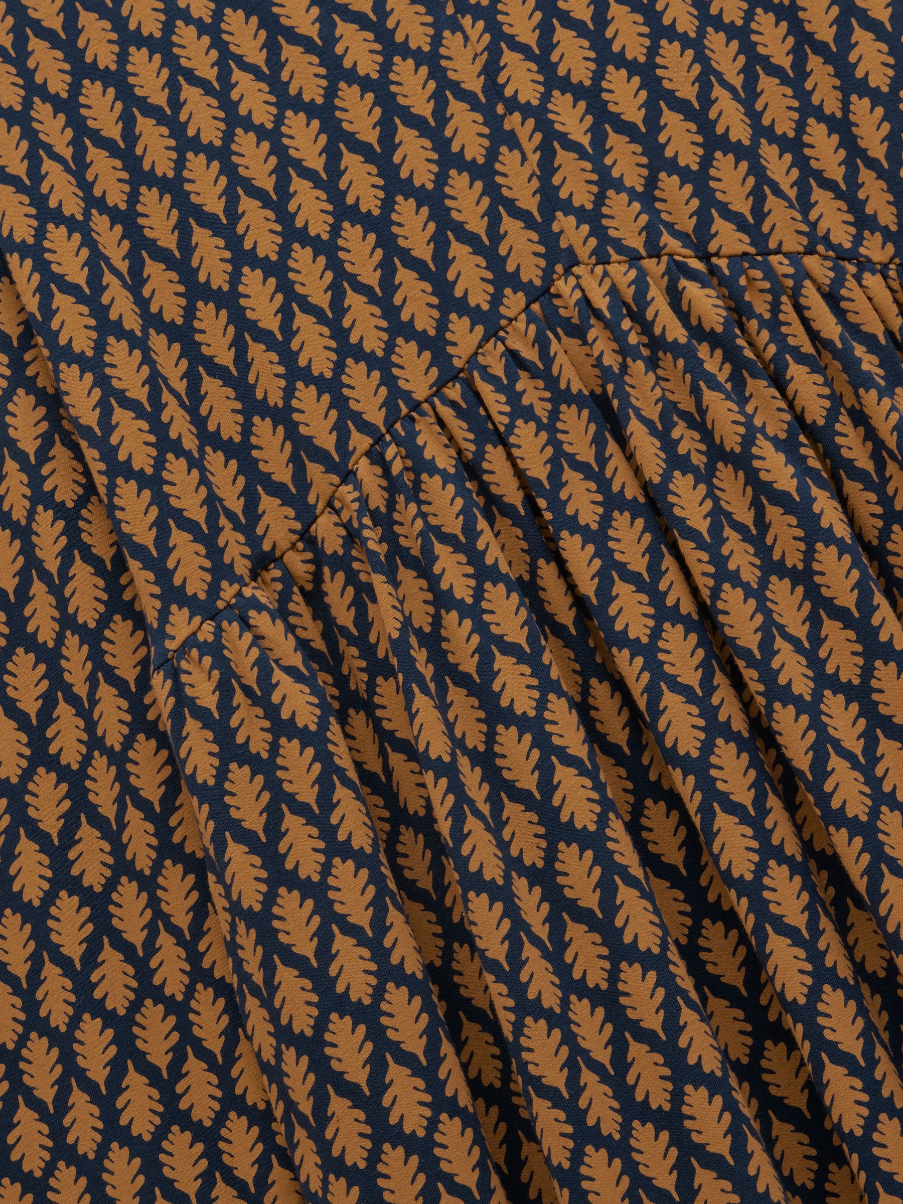 Navy Leaf Print V Neck Long Sleeve Jersey Midi Dress - Image 3 of 4