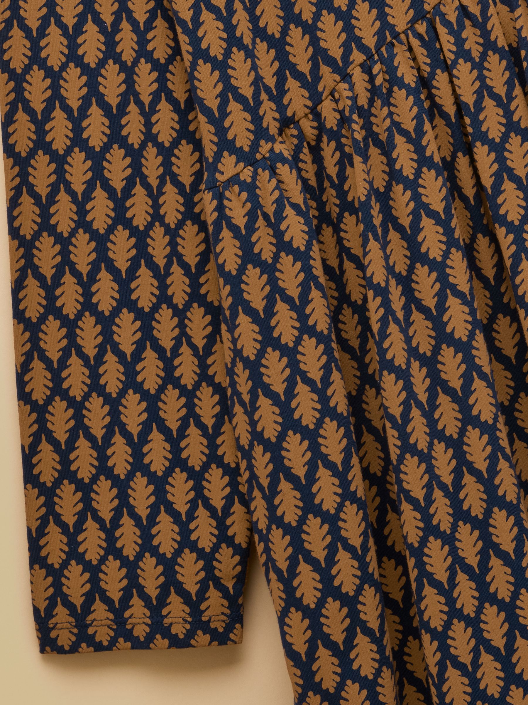 Navy Leaf Print V Neck Long Sleeve Jersey Midi Dress - Image 4 of 4 Navy Leaf Print V Neck Long Sleeve Jersey Midi Dress - Image 4 of 4