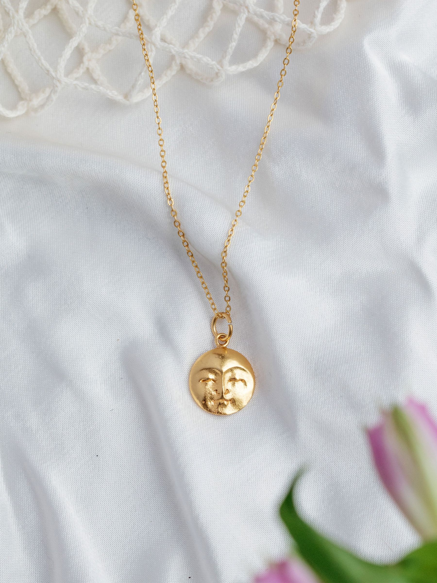 Ottoman Hands Gold Tone Moon Face Pendant Necklace - Image 3 of 3
