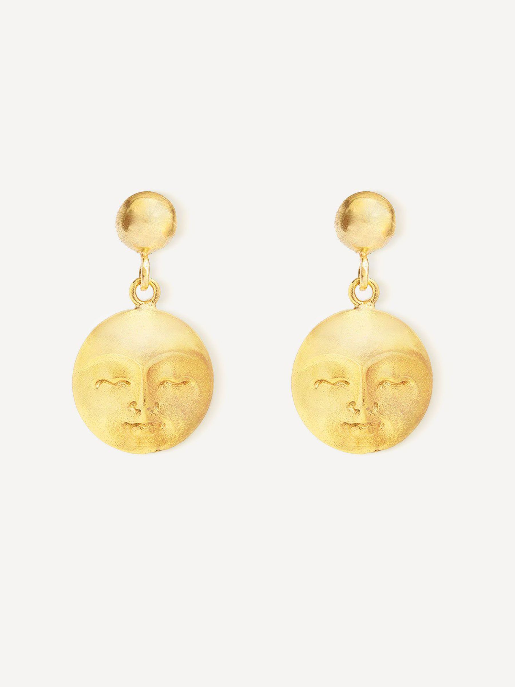 Ottoman Hand Gold Tone Moon Face Drop Earrings - Image 1 of 3
