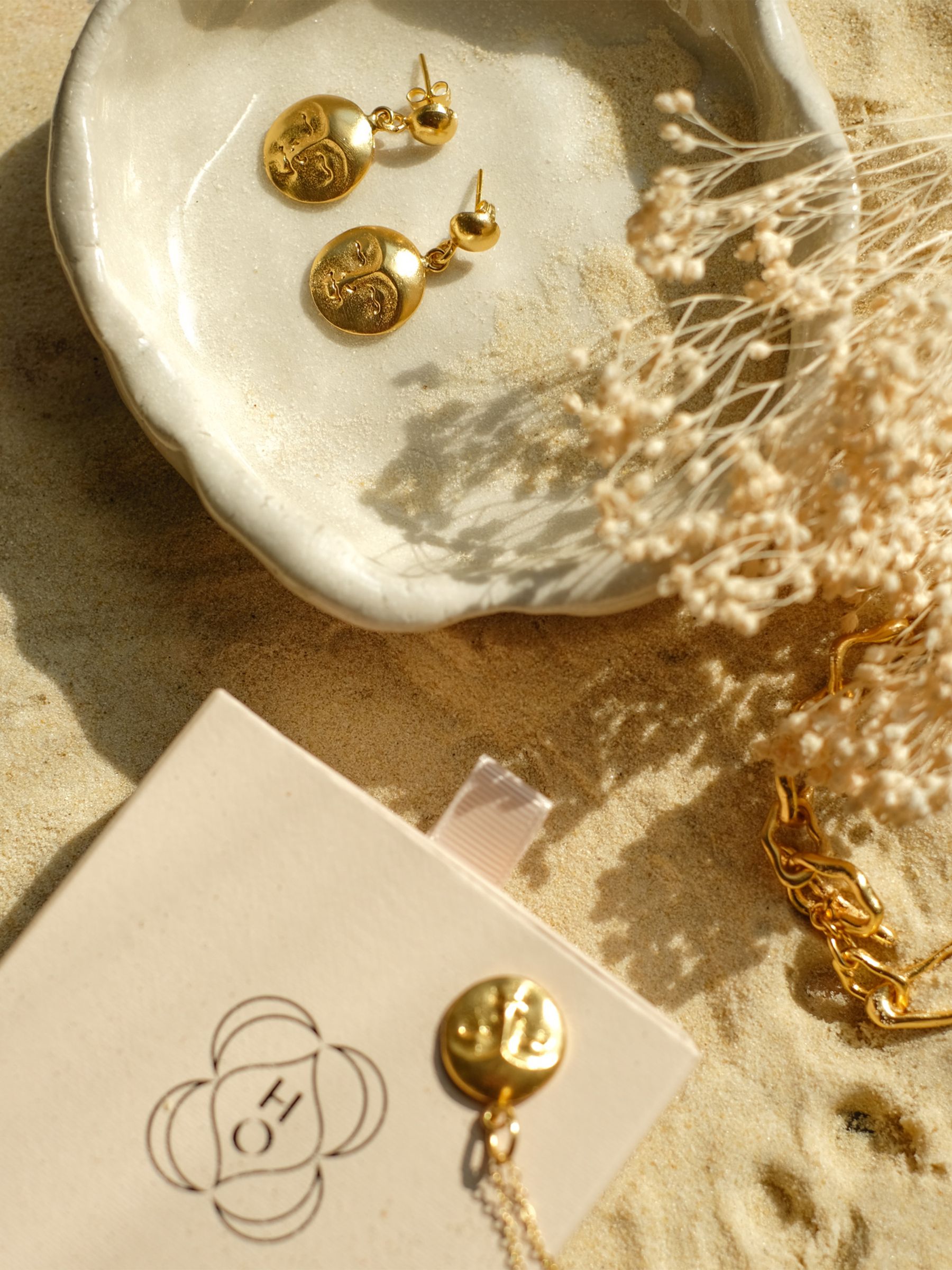 Ottoman Hand Gold Tone Moon Face Drop Earrings - Image 3 of 3