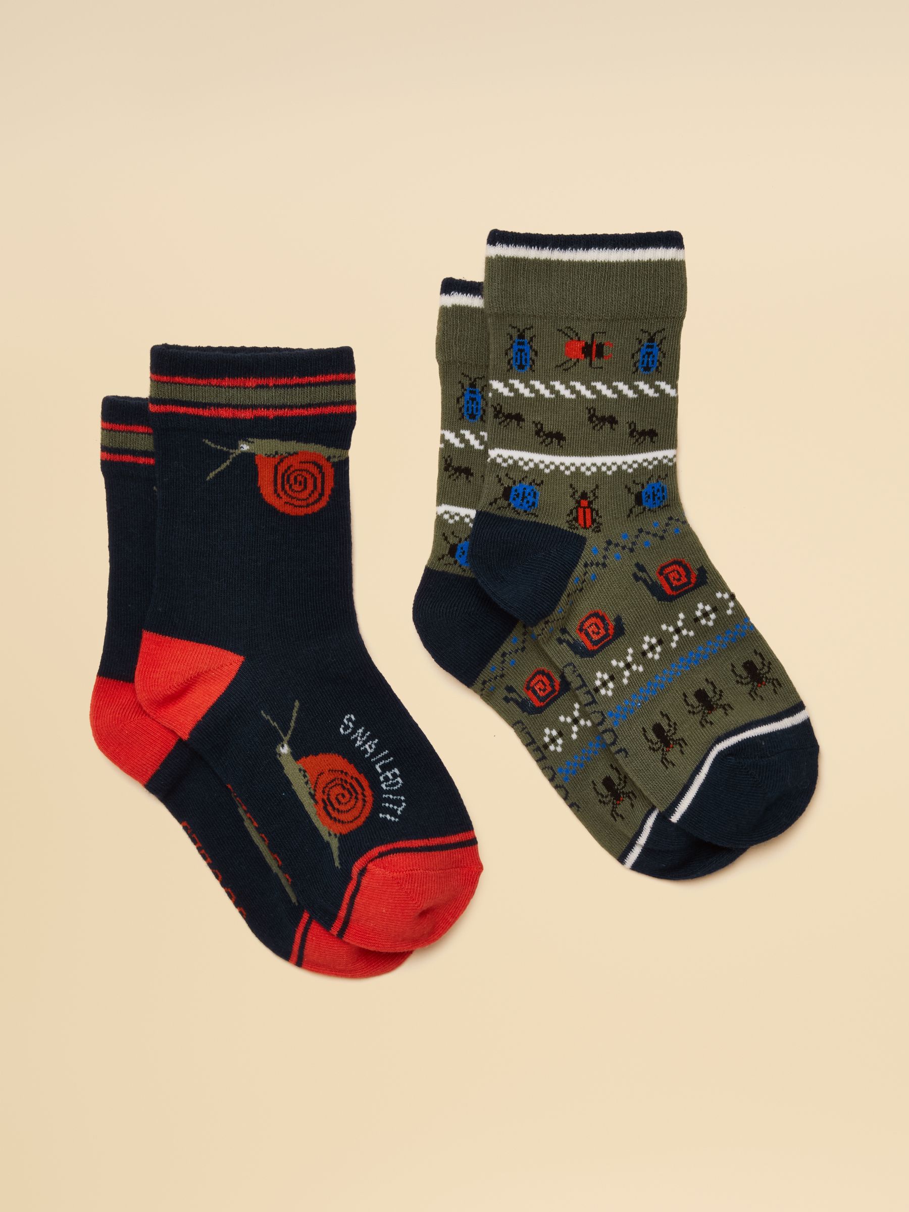 Kids' Eat Feet Khaki Green Bugs 2 Pack Socks - Image 1 of 3