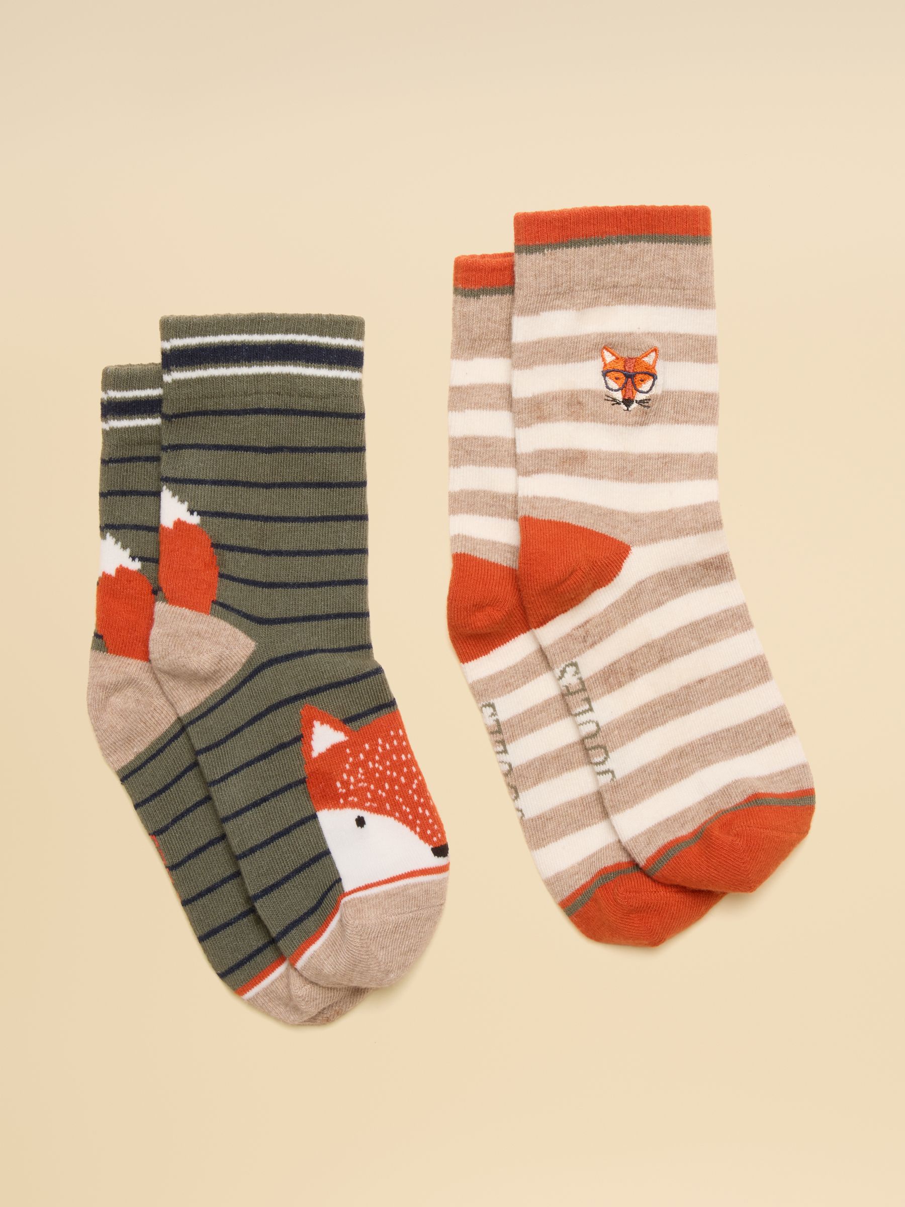 Kids' Eat Feet Khaki & Orange Fox 2 Pack Socks - Image 1 of 3