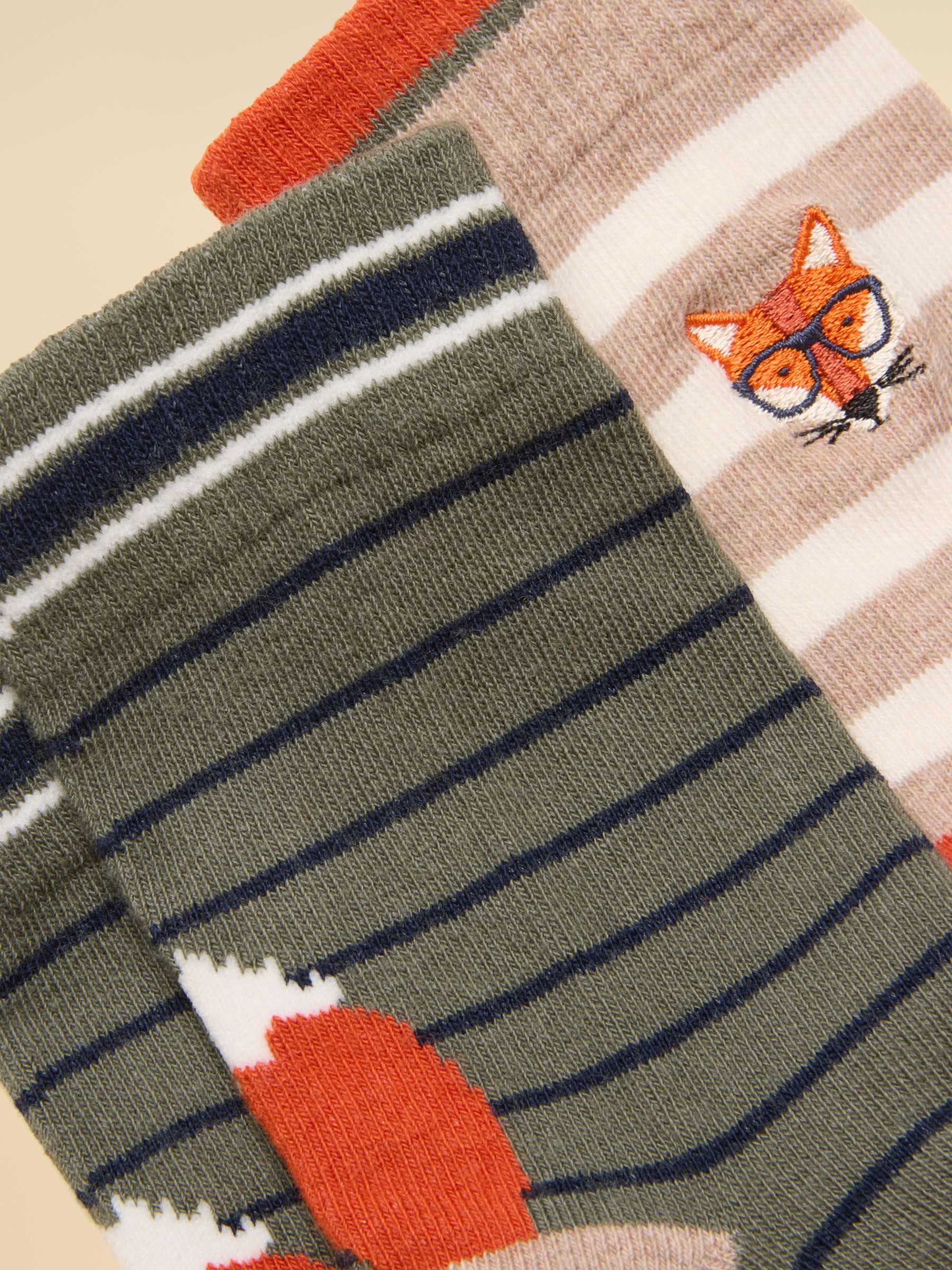 Kids' Eat Feet Khaki & Orange Fox 2 Pack Socks - Image 2 of 3