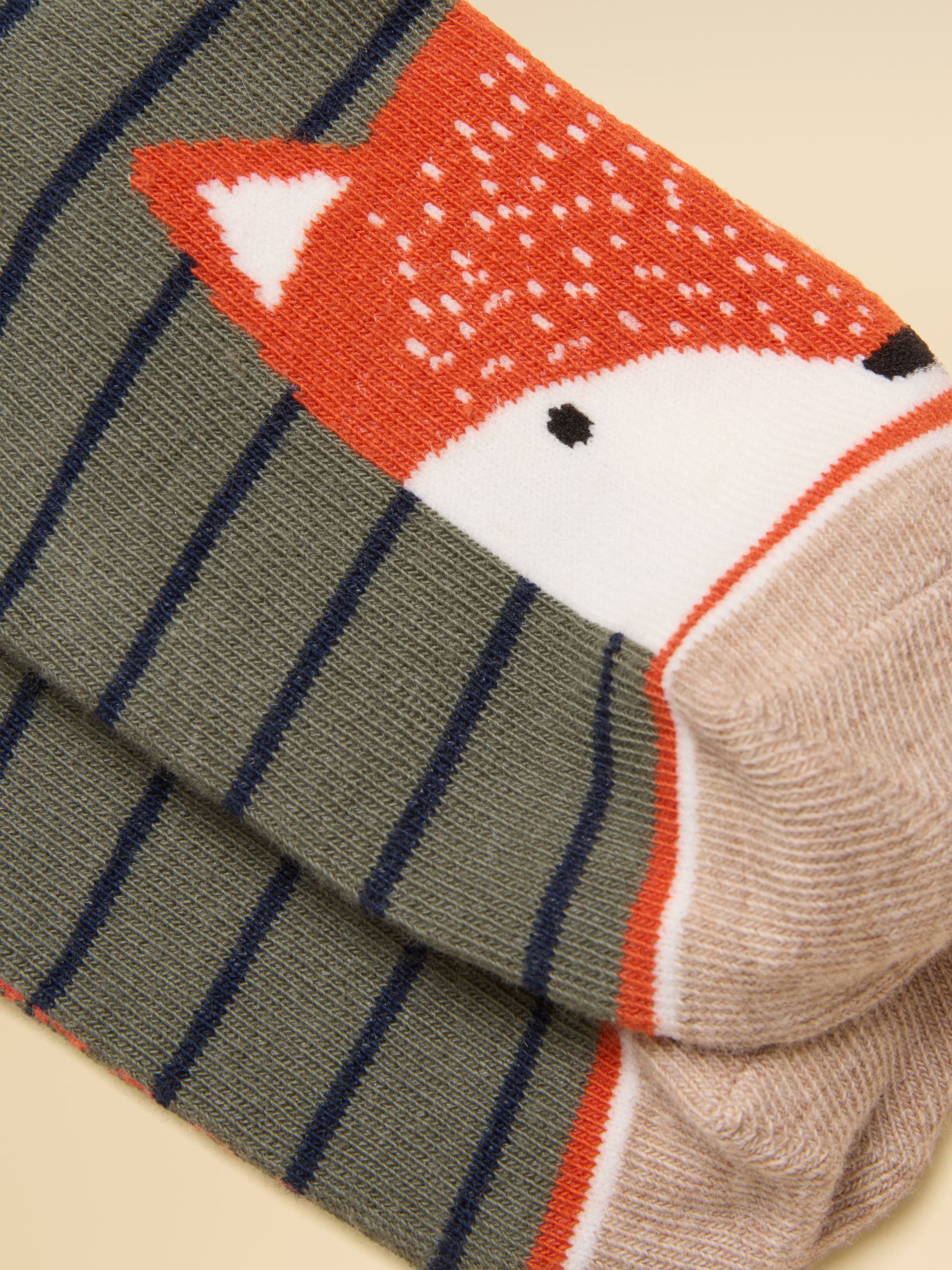 Kids' Eat Feet Khaki & Orange Fox 2 Pack Socks - Image 3 of 3