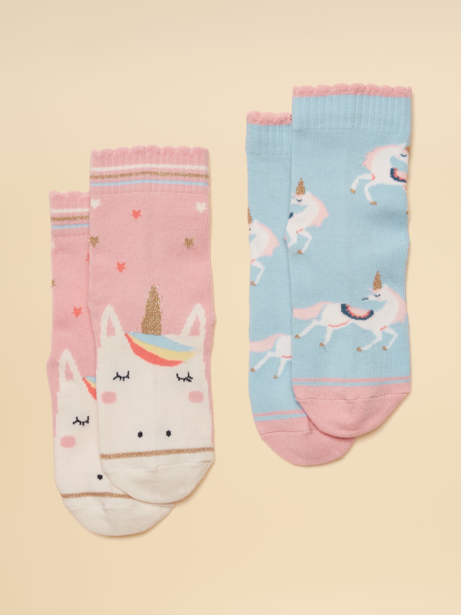 Kids' Neat Feet Pink Unicorn 2 Pack Socks - Image 1 of 3
