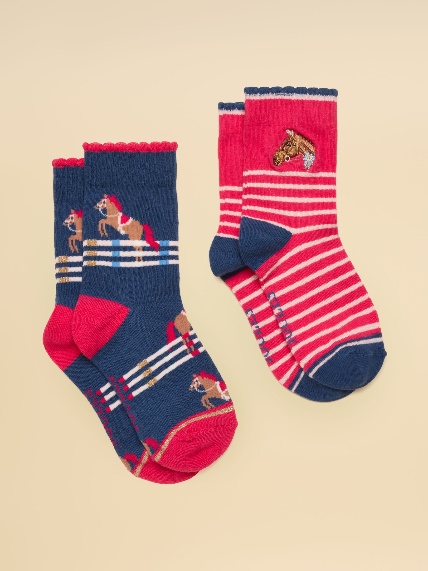 Kids' Neat Feet Pink & Navy Horse 2 Pack Socks - Image 1 of 3