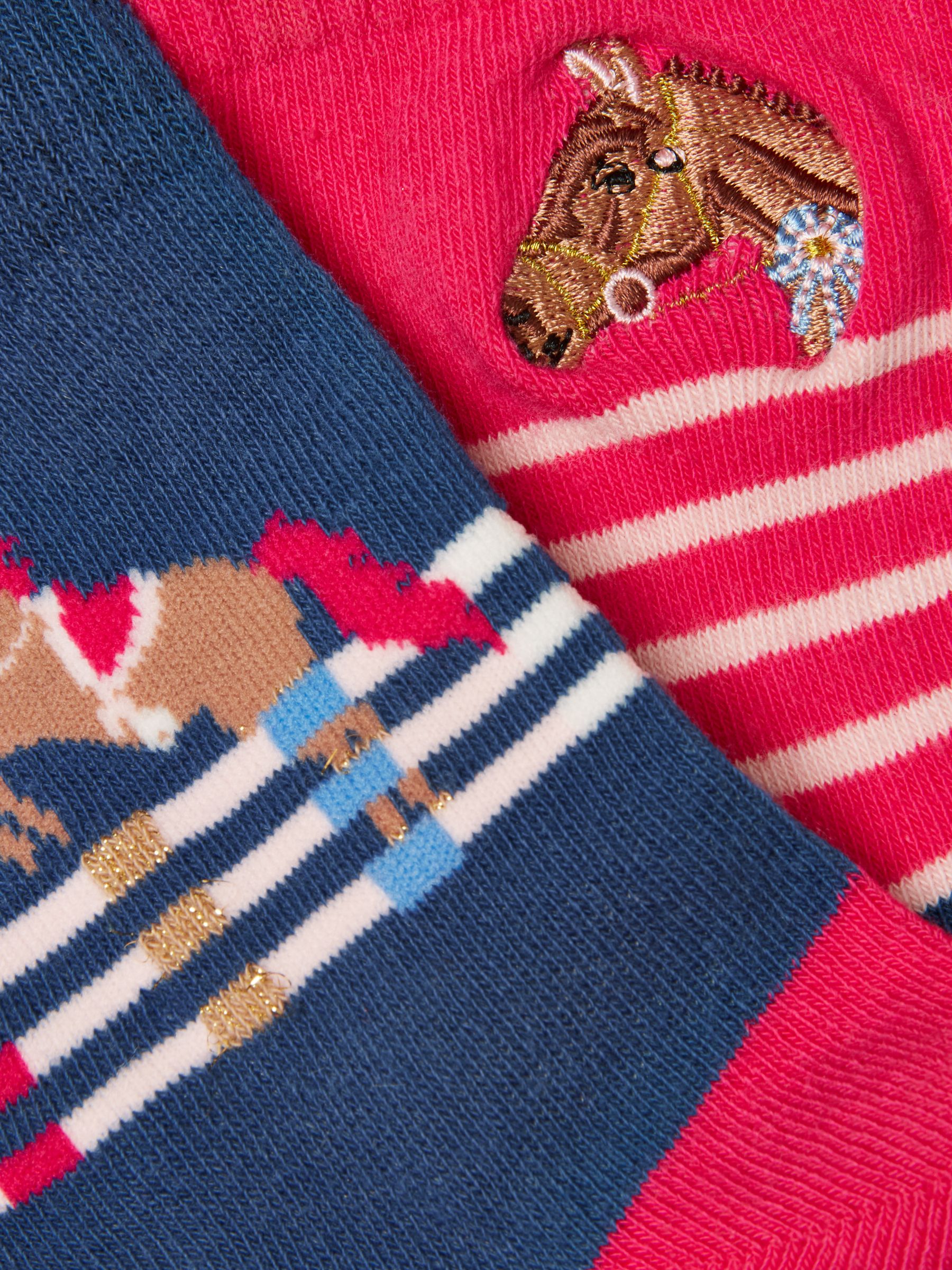 Kids' Neat Feet Pink & Navy Horse 2 Pack Socks - Image 2 of 3